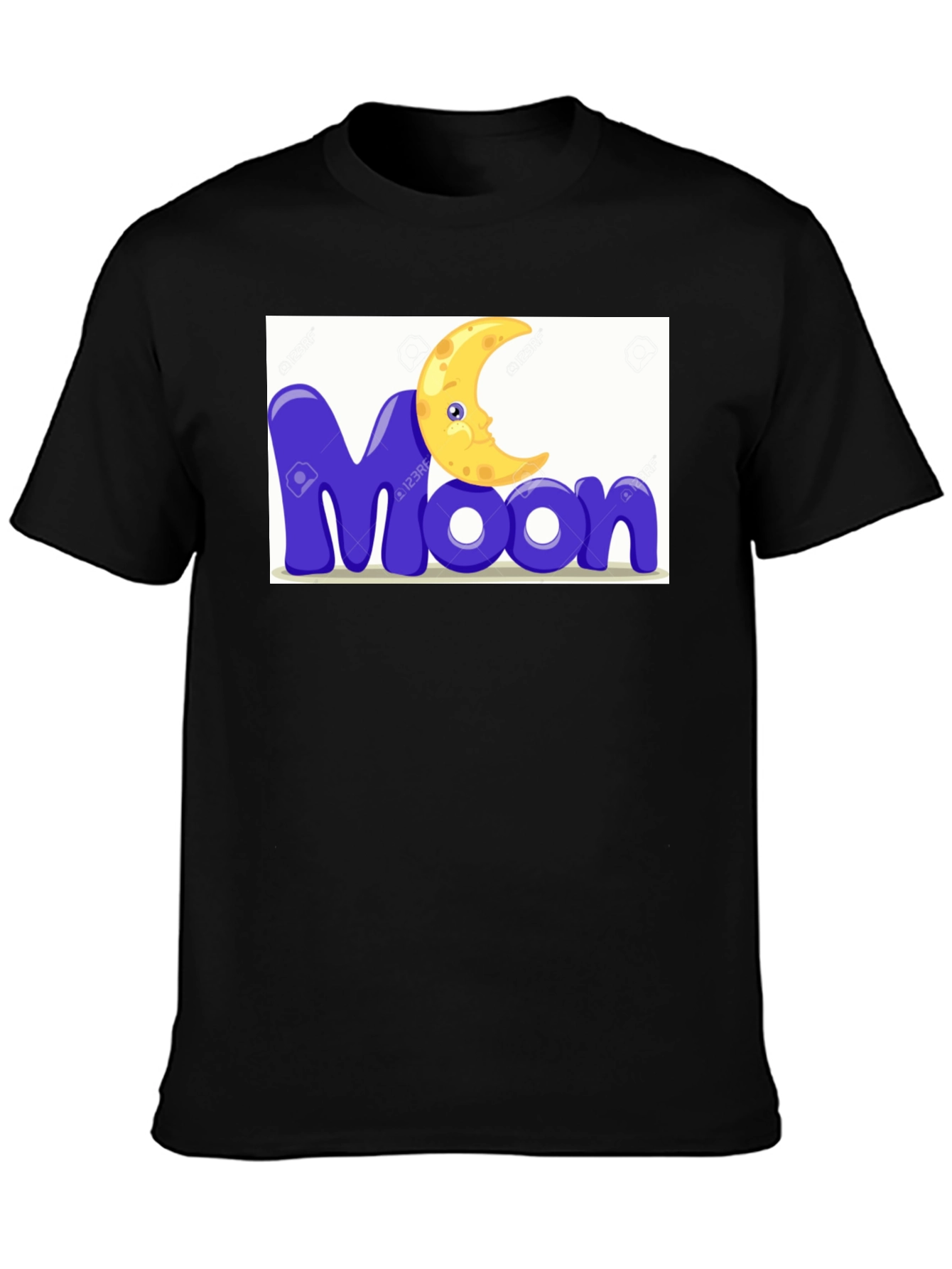 Cartoon Moon Graphic Tee - Black Cotton Blend