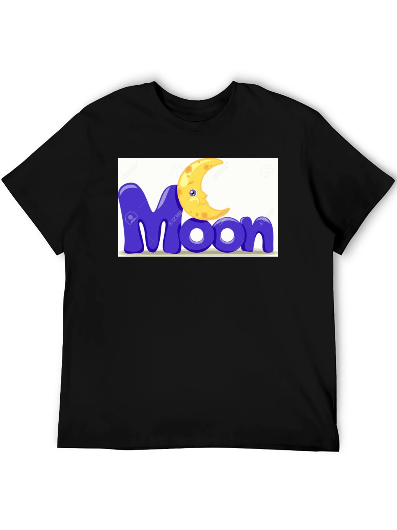 Cartoon Moon Graphic Tee - Black Cotton Blend