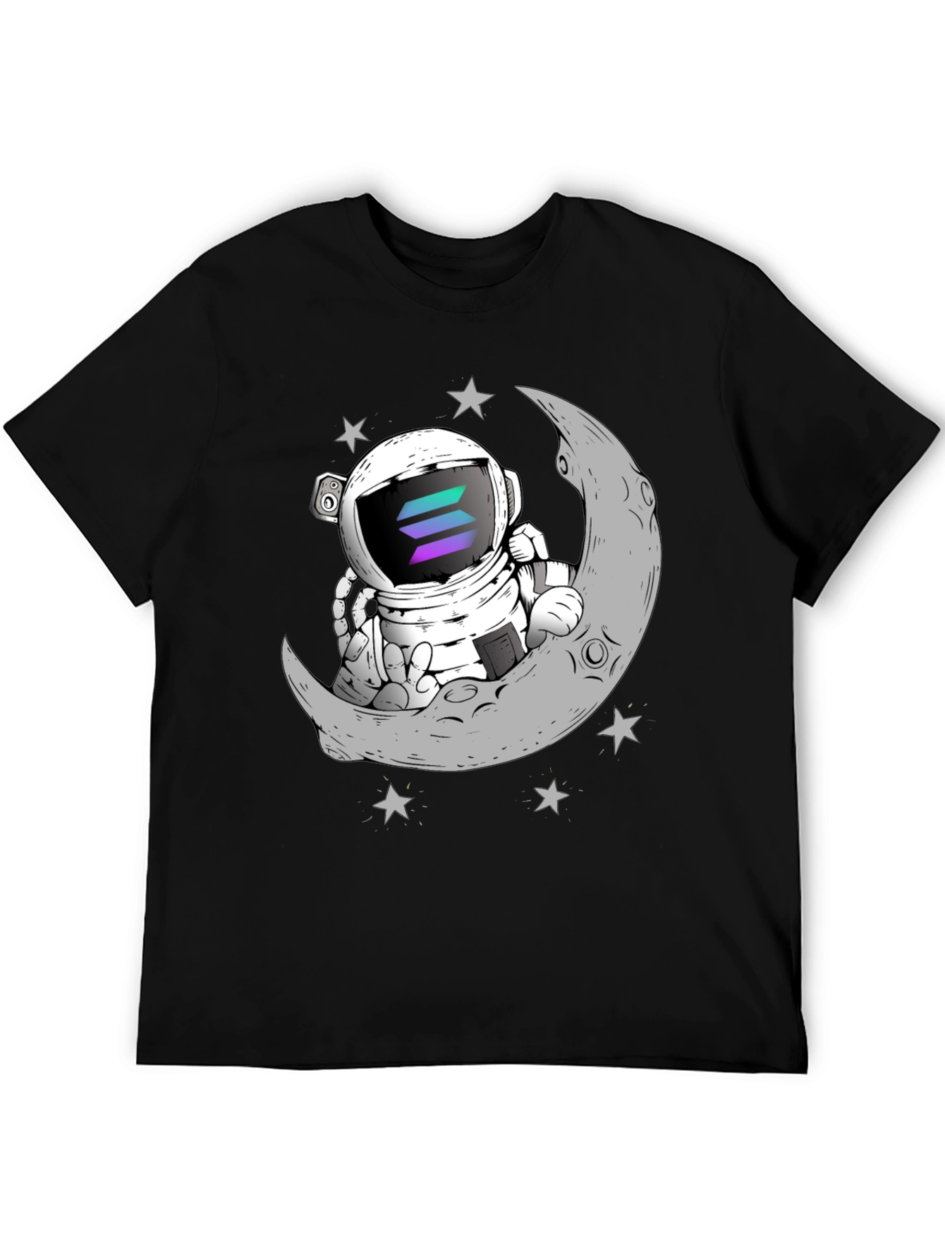 Solana Astronaut on Moon Black T-Shirt