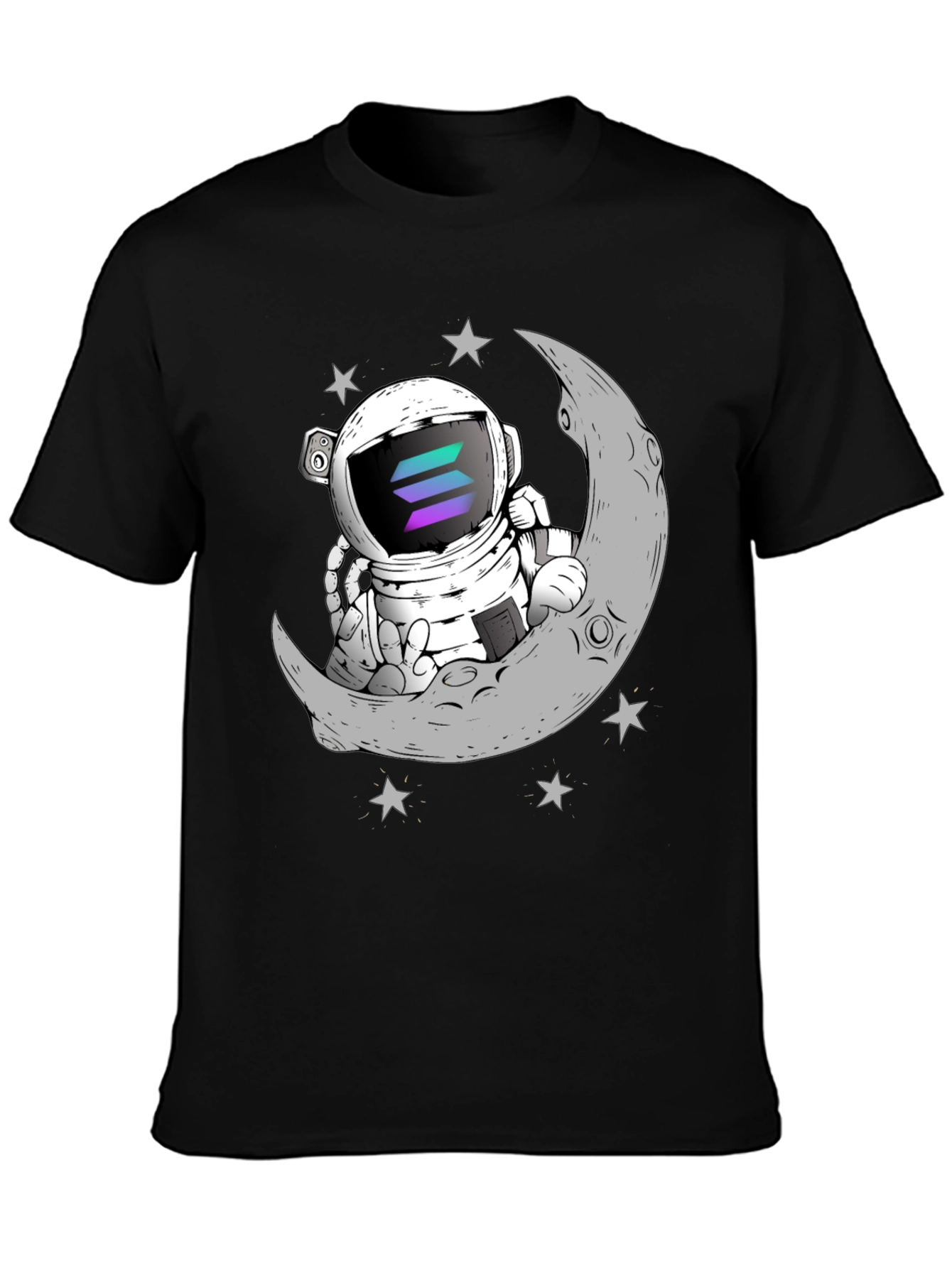 Solana Astronaut on Moon Black T-Shirt