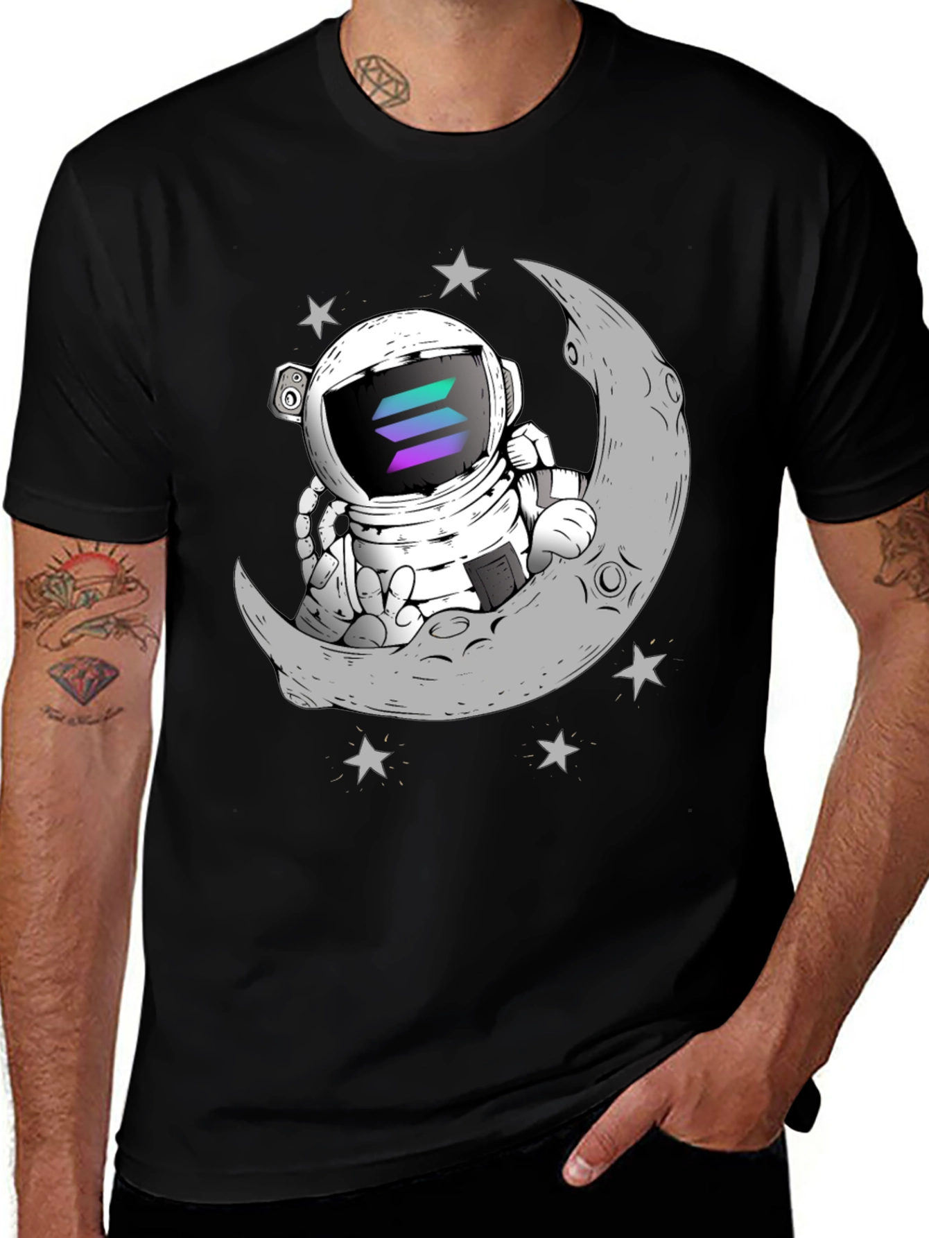 Solana Astronaut on Moon Black T-Shirt
