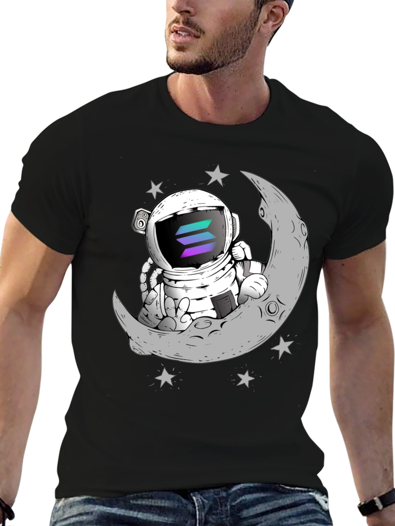 Solana Astronaut on Moon Black T-Shirt