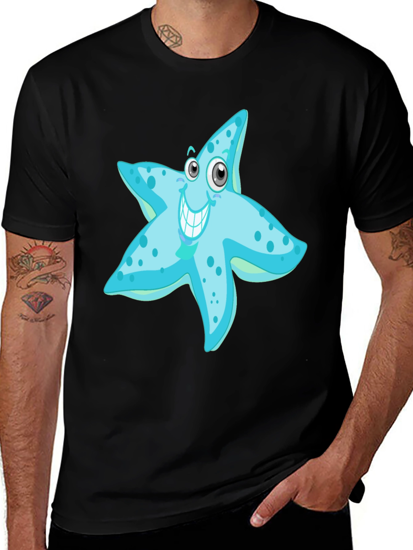 Starfish Graphic Tee - Mens Black Cotton T-Shirt