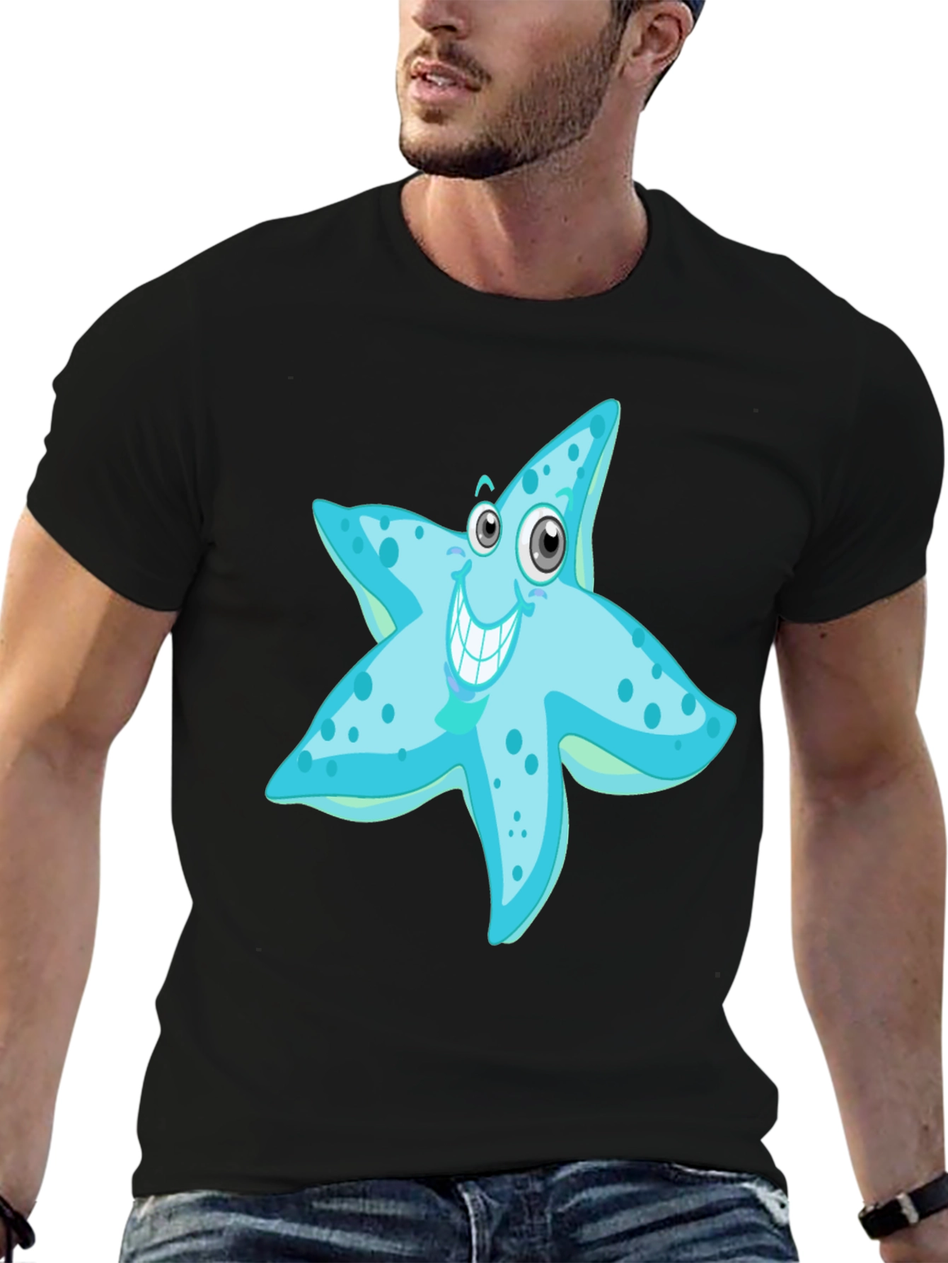 Starfish Graphic Tee - Mens Black Cotton T-Shirt