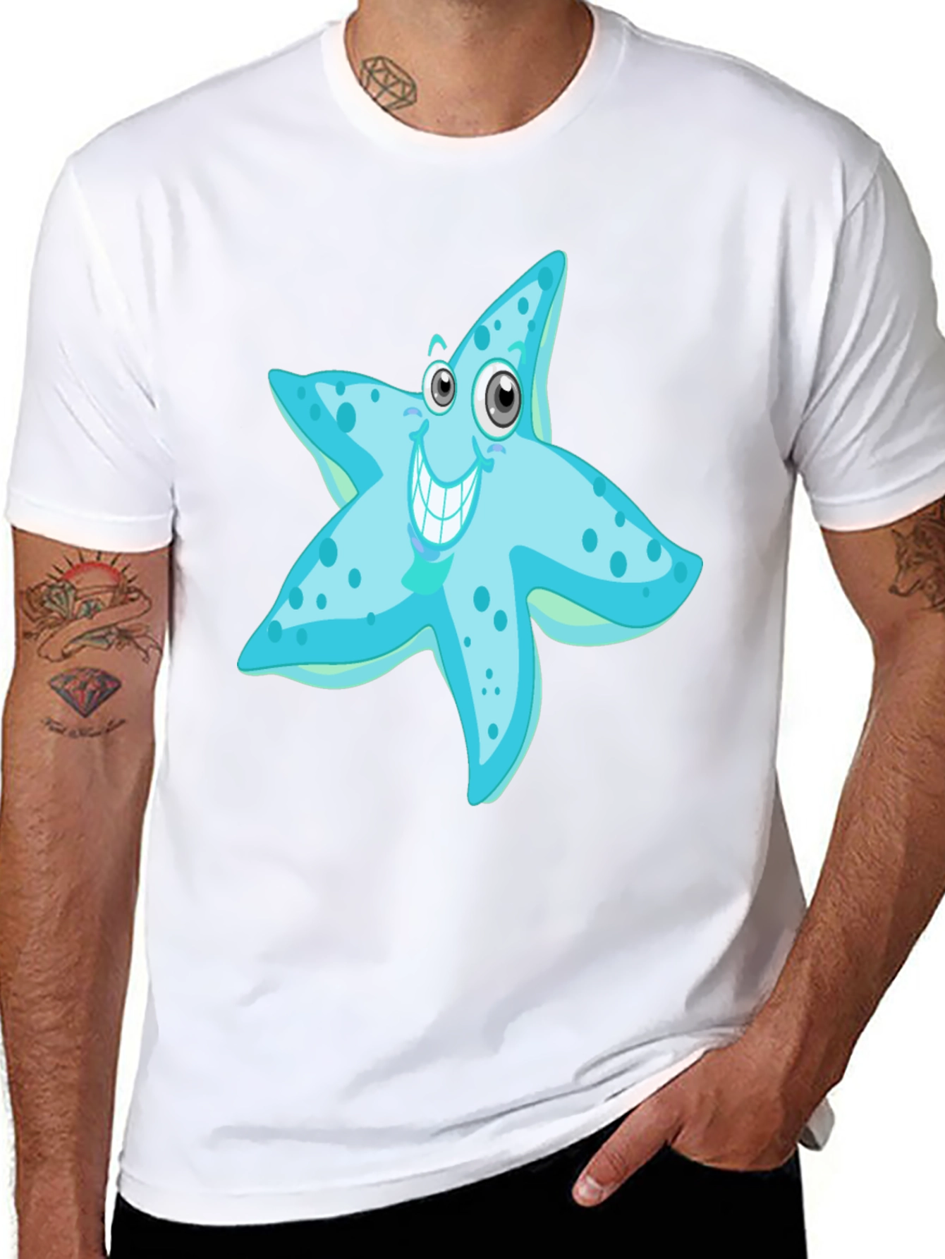 Starfish Graphic Tee - Mens Black Cotton T-Shirt