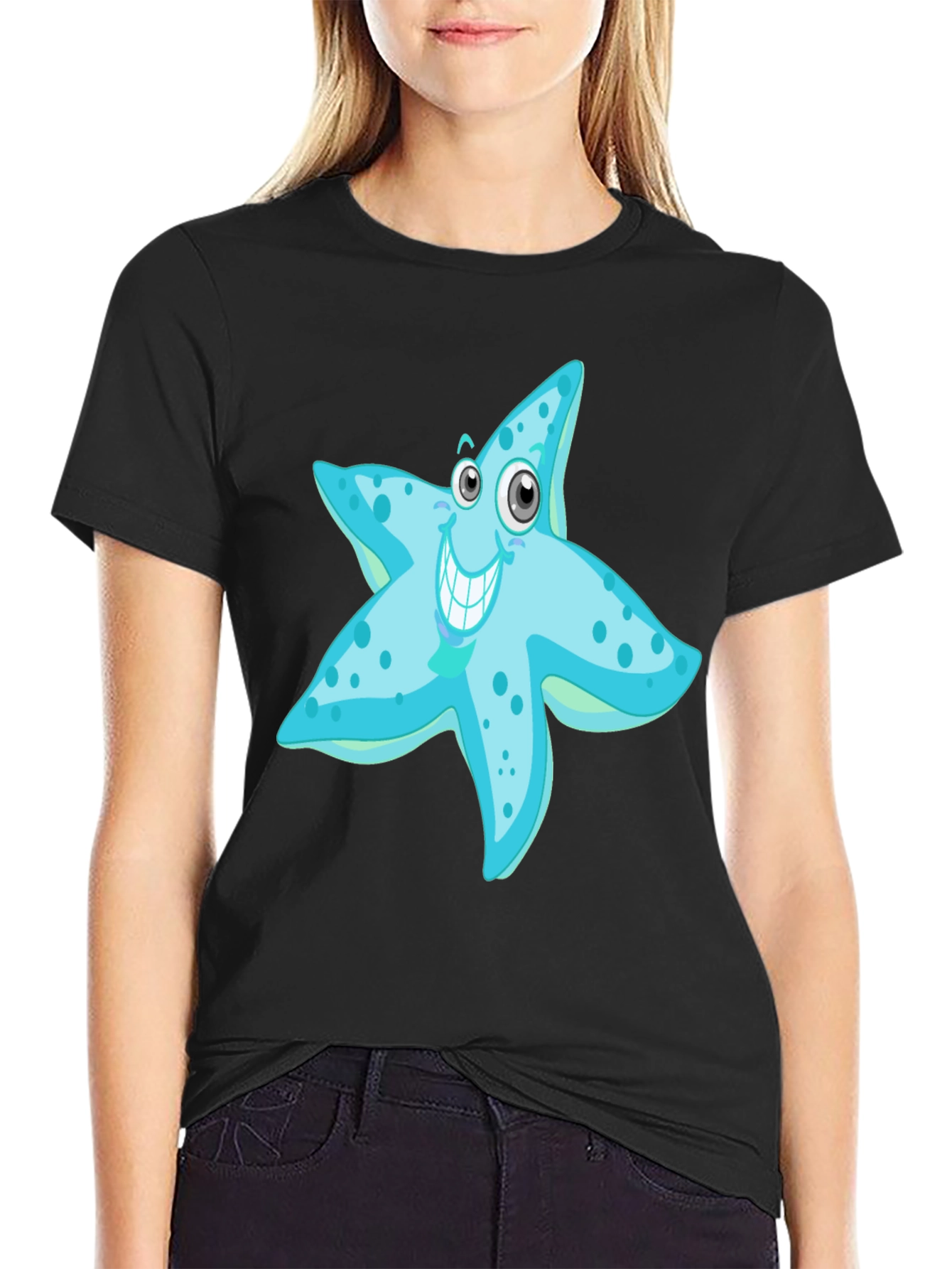 Starfish Graphic Tee - Mens Black Cotton T-Shirt