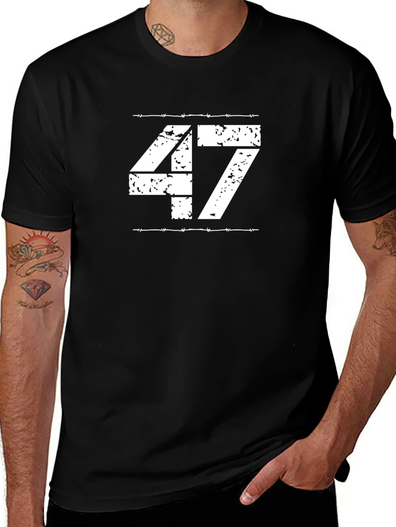 Mens Black T-Shirt with 47 Graphic