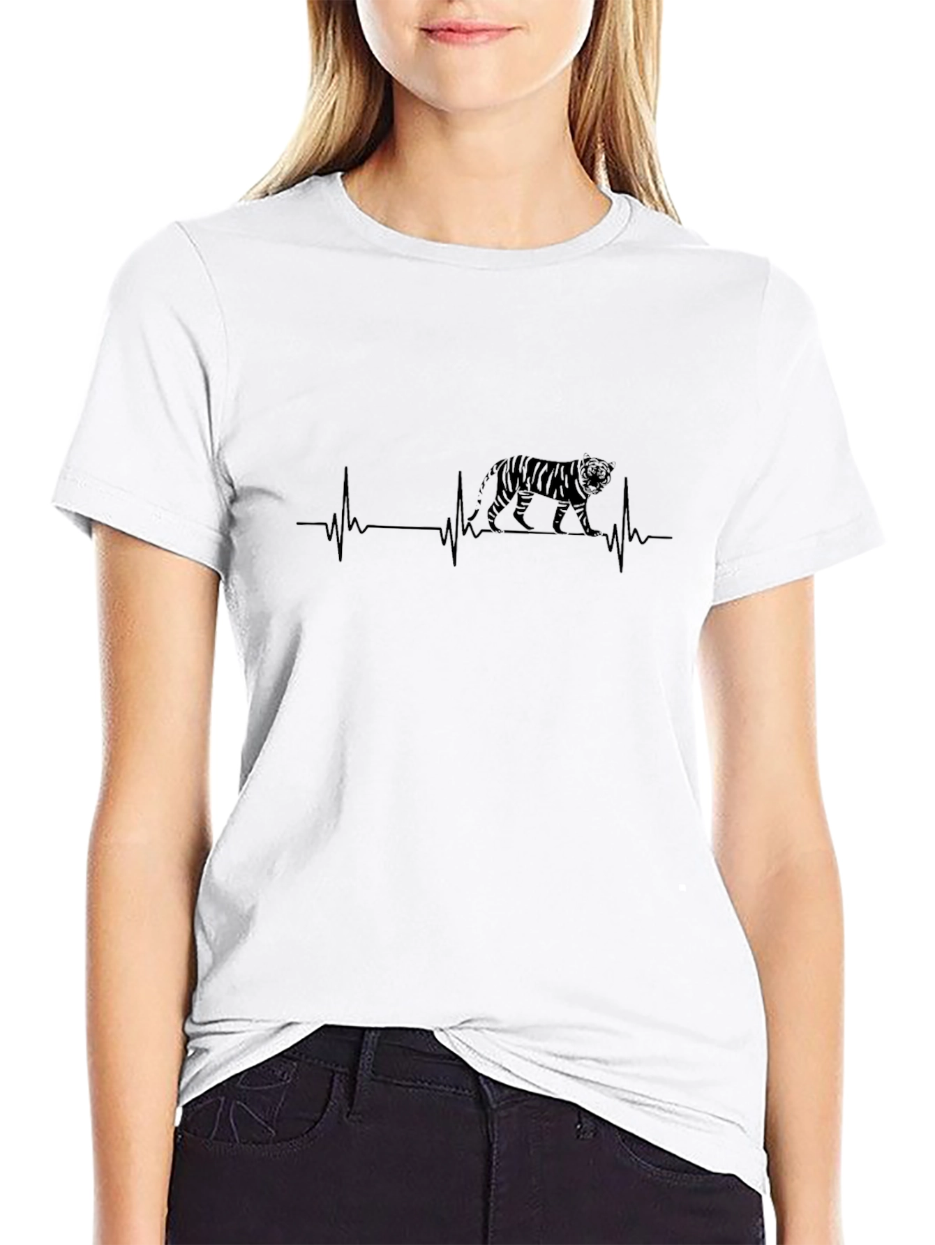 Tiger Heartbeat Graphic Print Black T-Shirt
