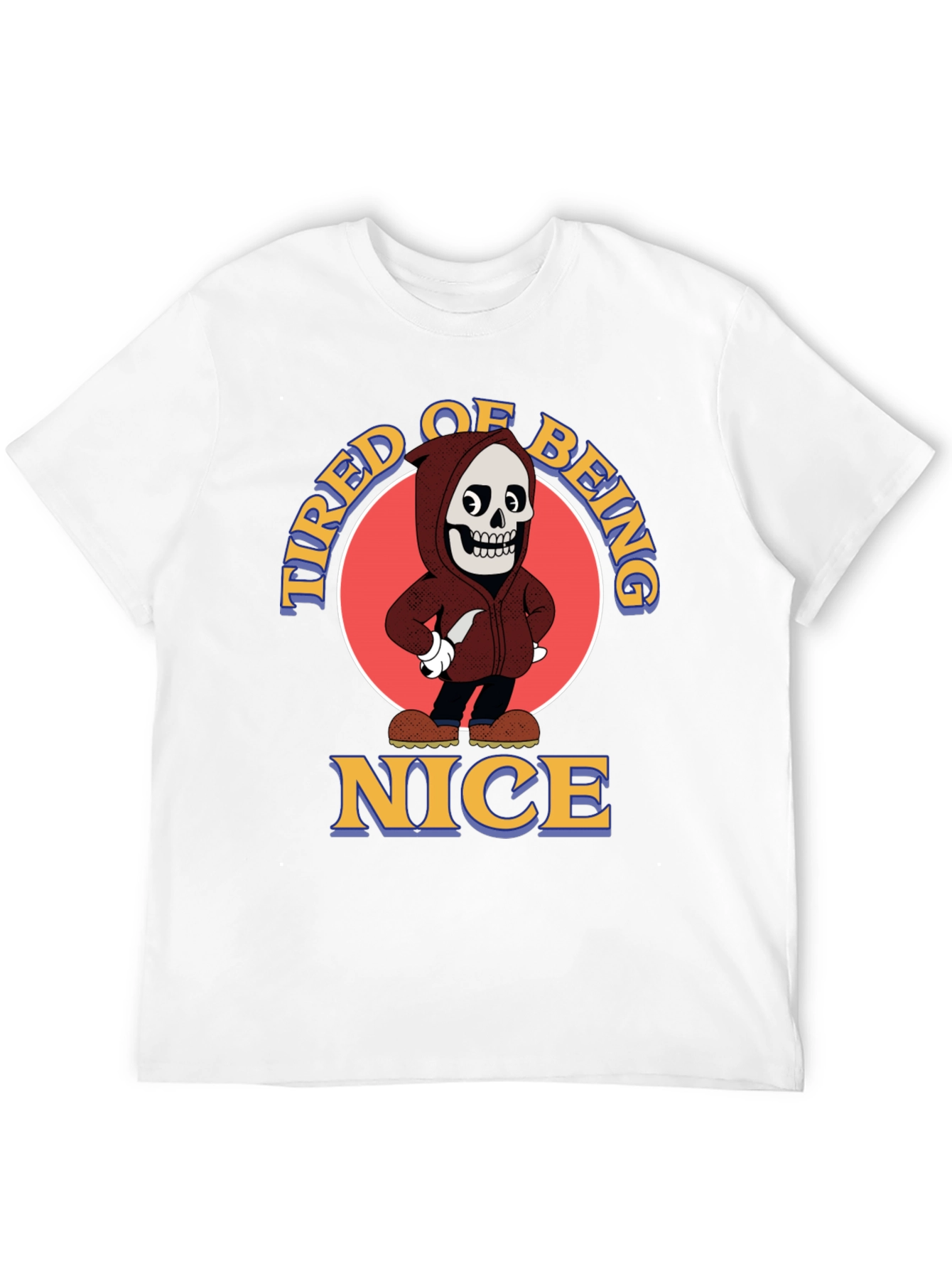 Tired of Being Nice Cartoon Skeleton Graphic T-Shirt