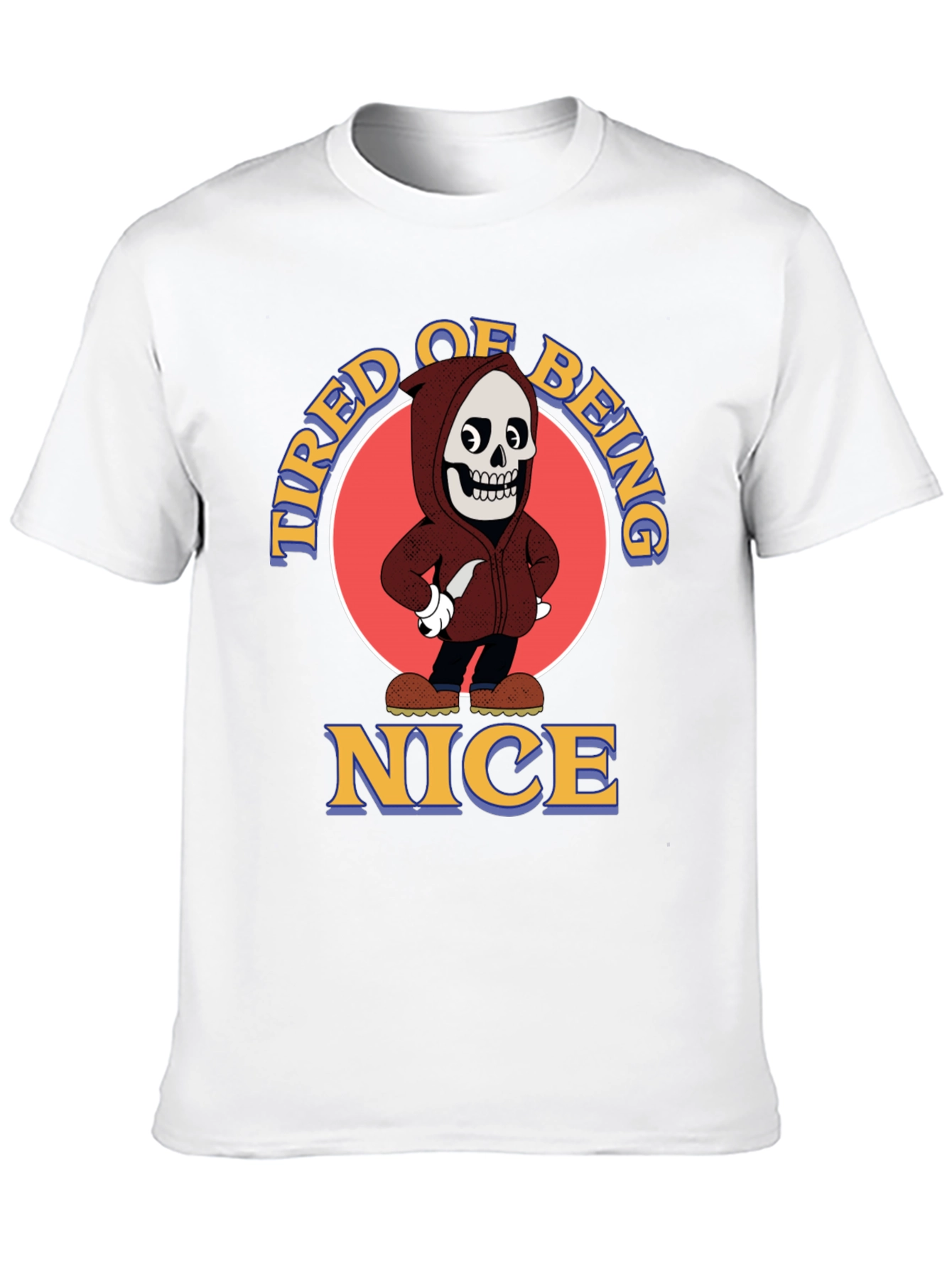 Tired of Being Nice Cartoon Skeleton Graphic T-Shirt