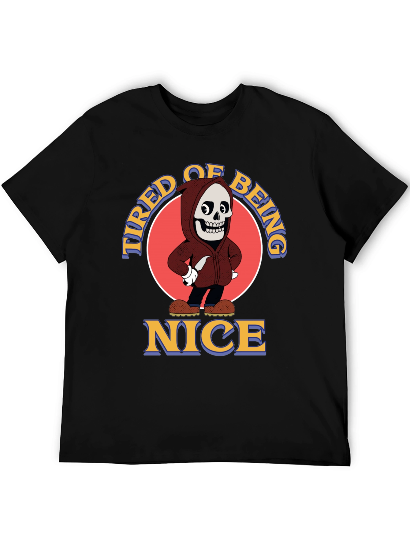 Tired of Being Nice Cartoon Skeleton Graphic T-Shirt