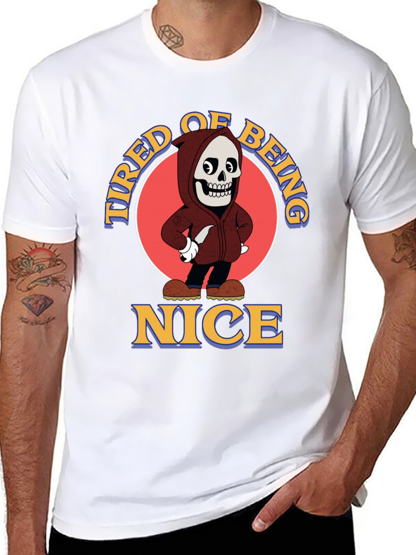 Tired of Being Nice Cartoon Skeleton Graphic T-Shirt