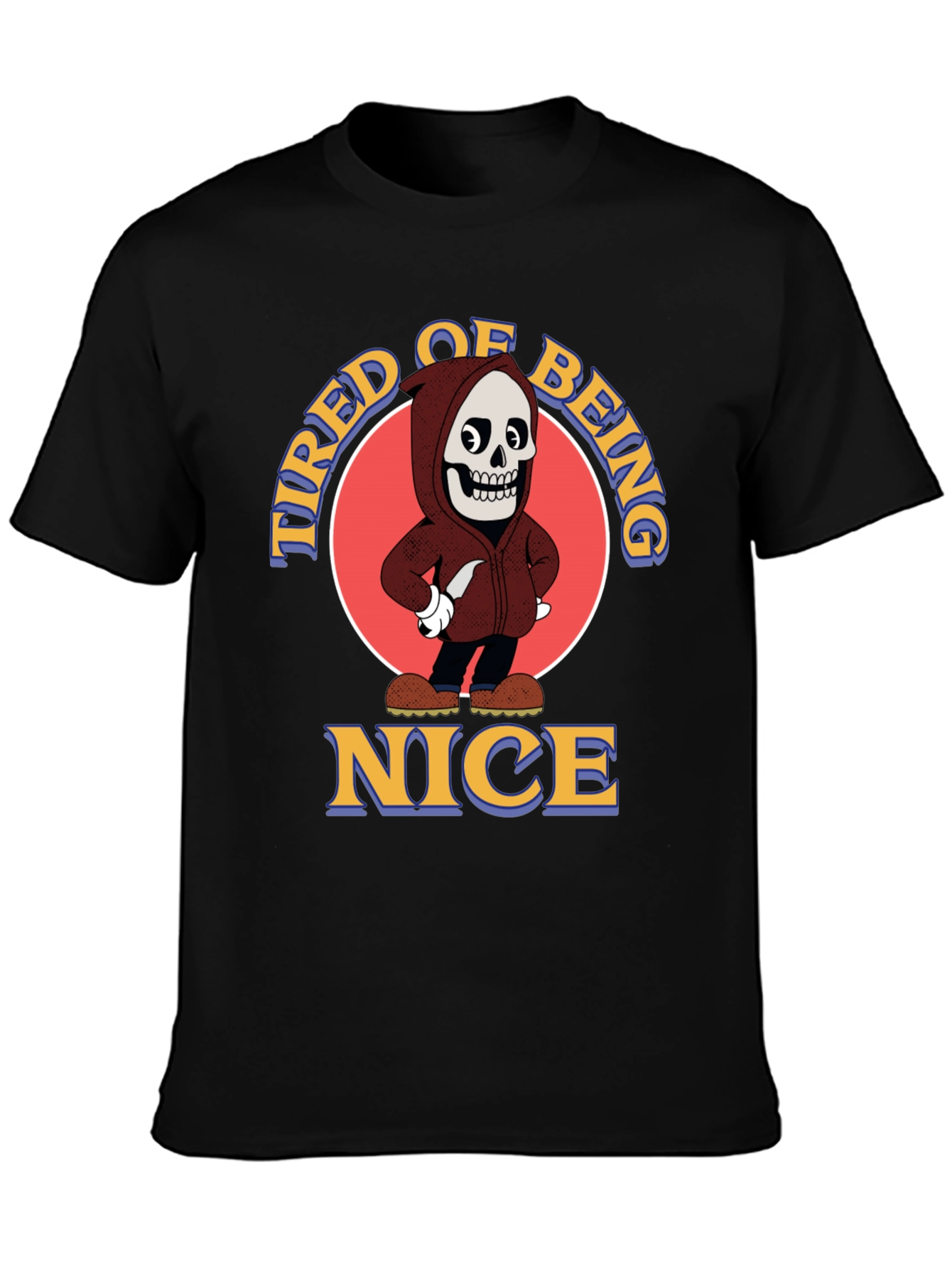 Tired of Being Nice Cartoon Skeleton Graphic T-Shirt