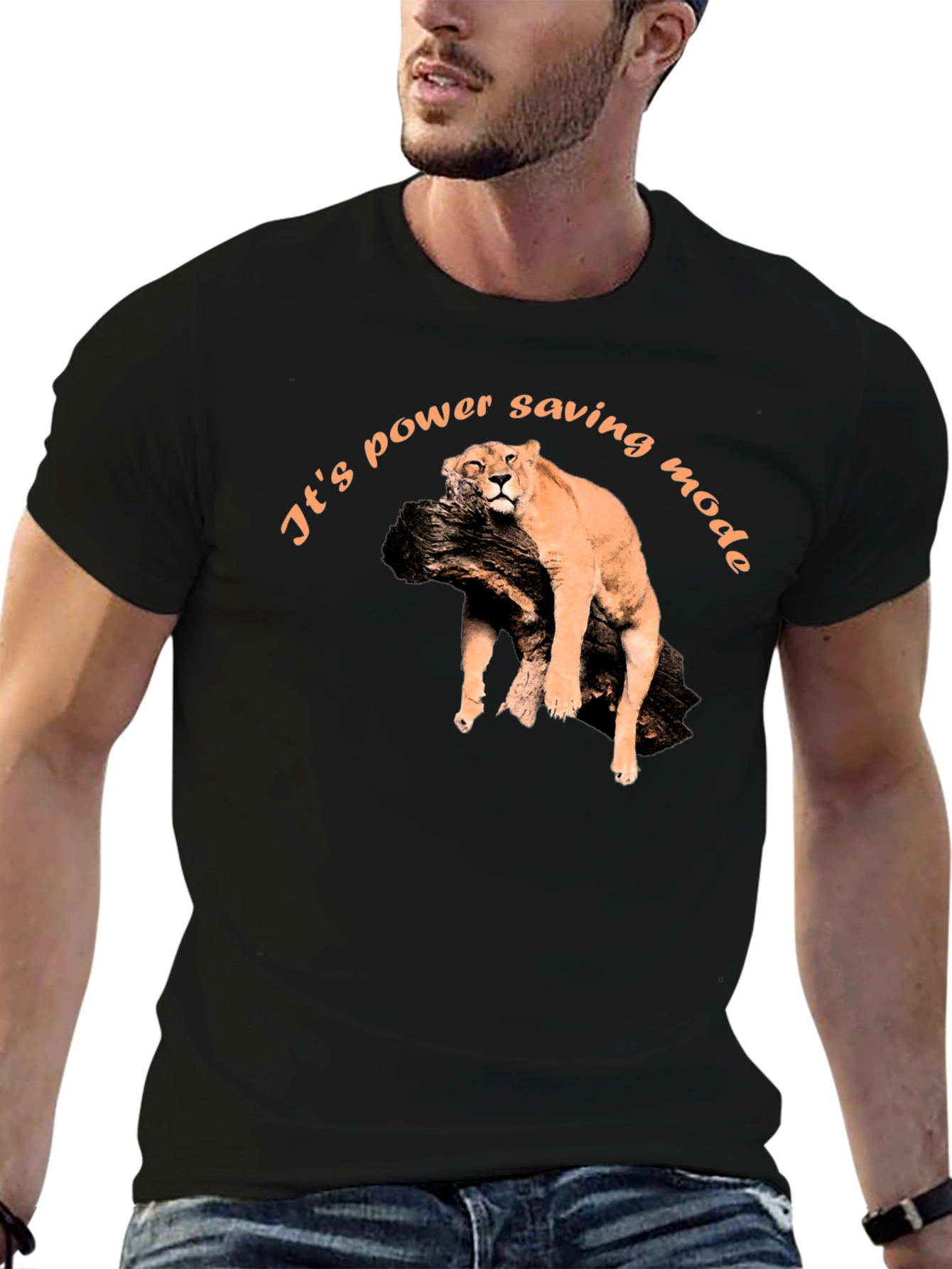 Power Saving Mode Tee - Lazy Lion Graphic T-Shirt