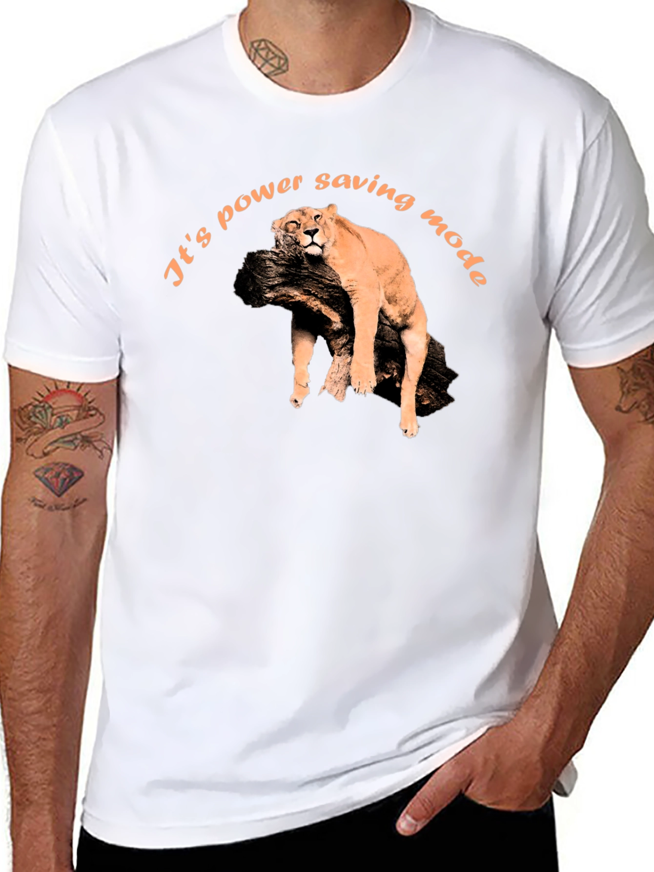 Power Saving Mode Tee - Lazy Lion Graphic T-Shirt