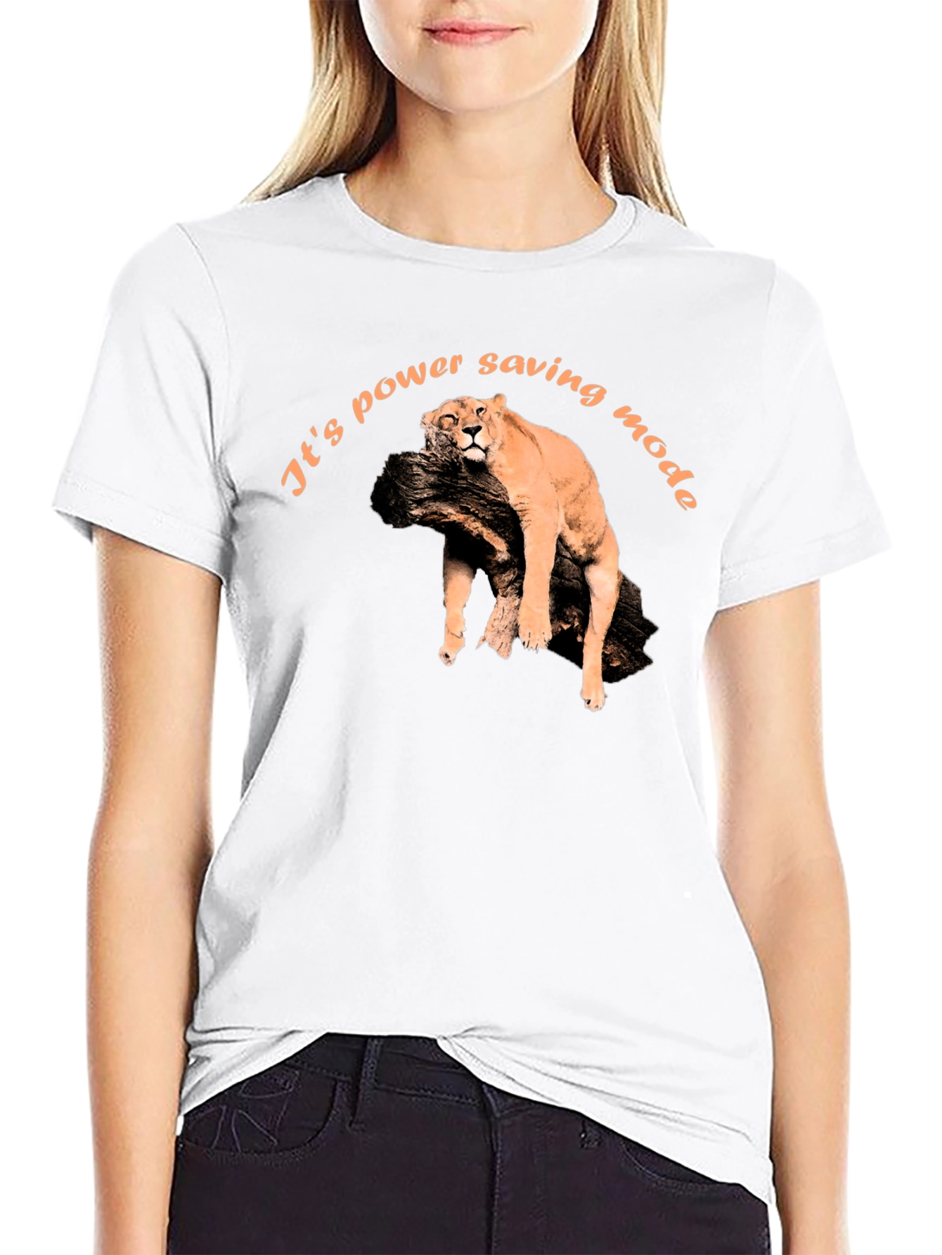 Power Saving Mode Tee - Lazy Lion Graphic T-Shirt