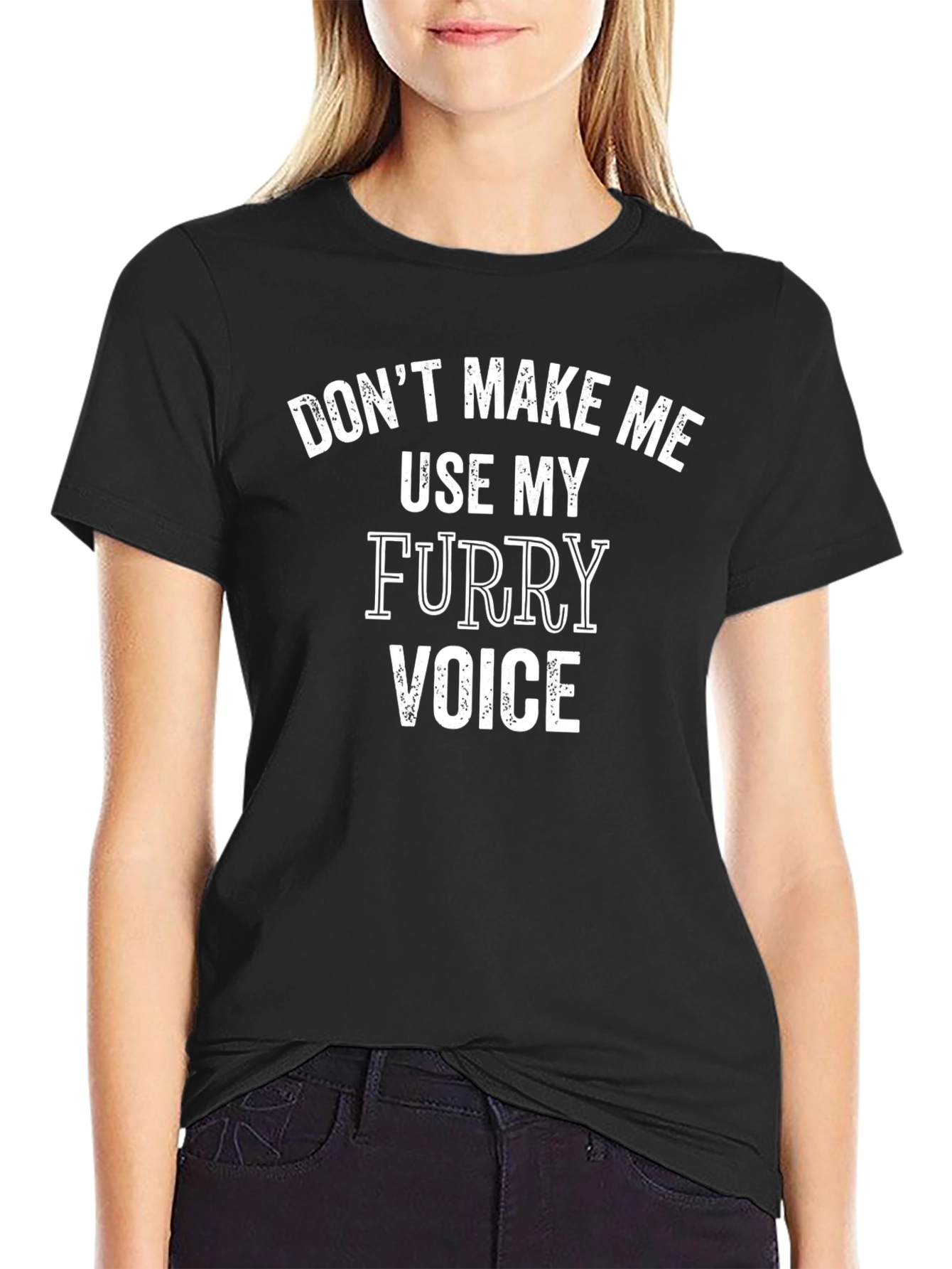 Furry Voice Graphic Tee - Black Cotton Blend Shirt