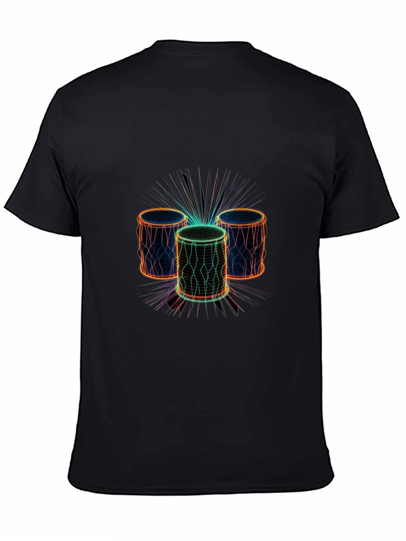 Neon Drums Graphic Tee - Black Crew Neck T-Shirt