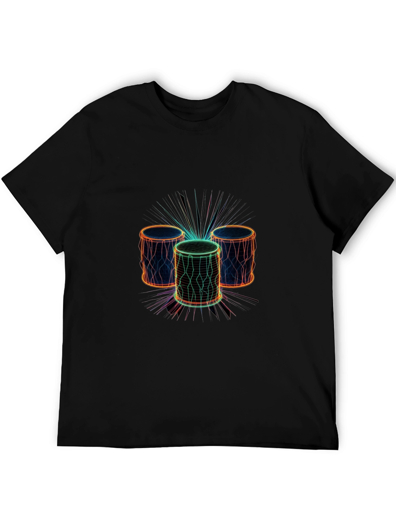 Neon Drums Graphic Tee - Black Crew Neck T-Shirt