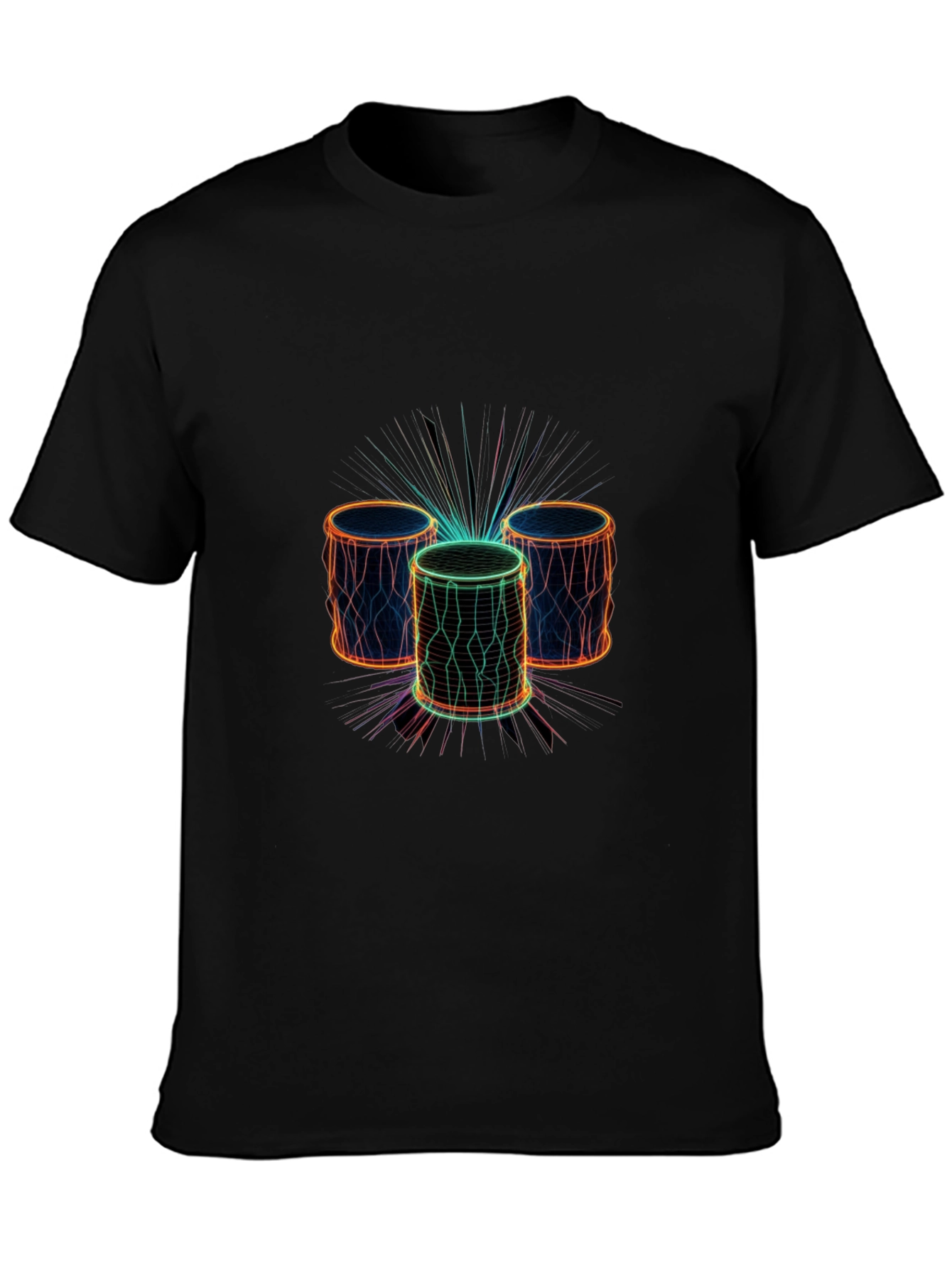 Neon Drums Graphic Tee - Black Crew Neck T-Shirt