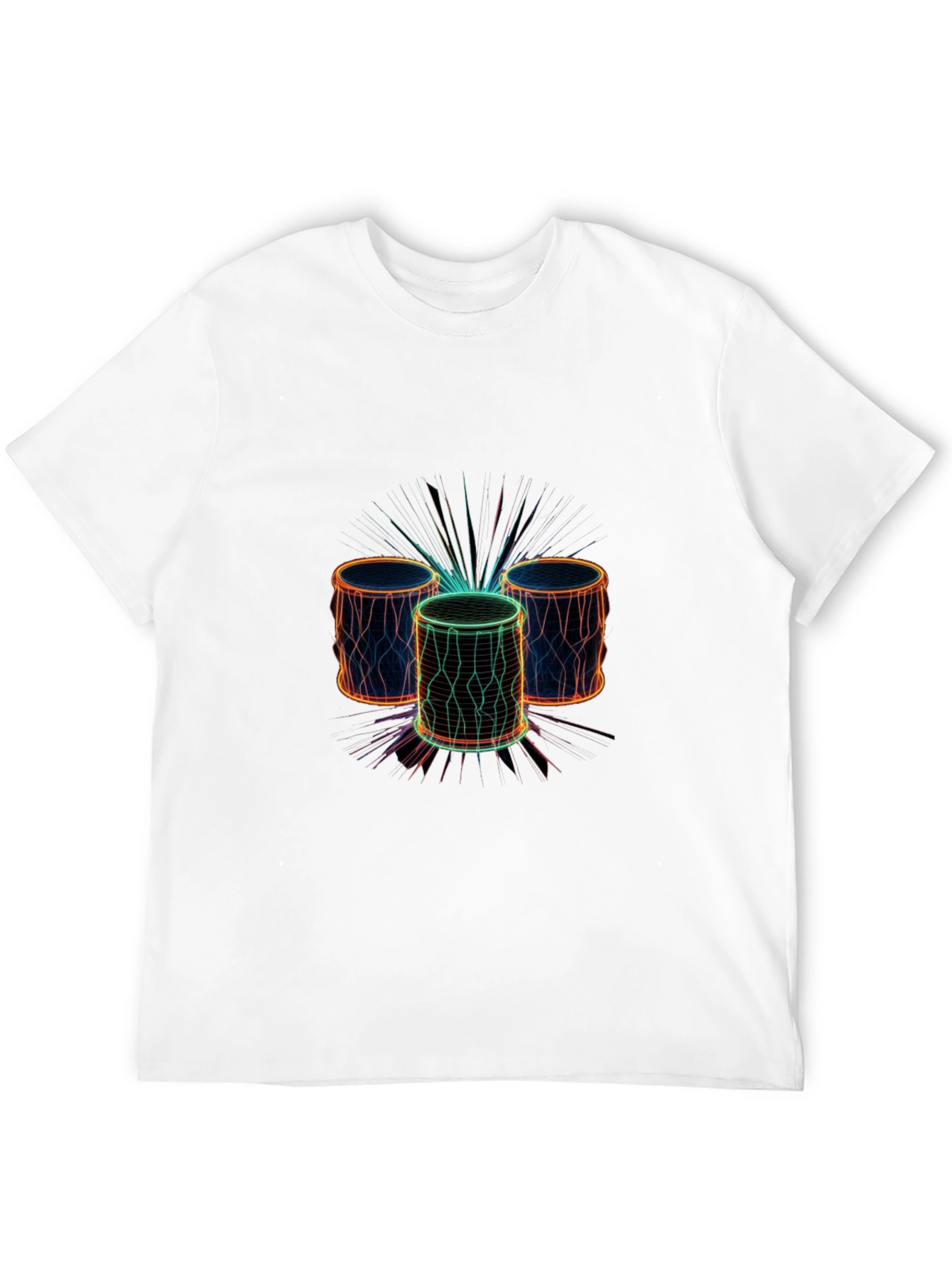 Neon Drums Graphic Tee - Black Crew Neck T-Shirt