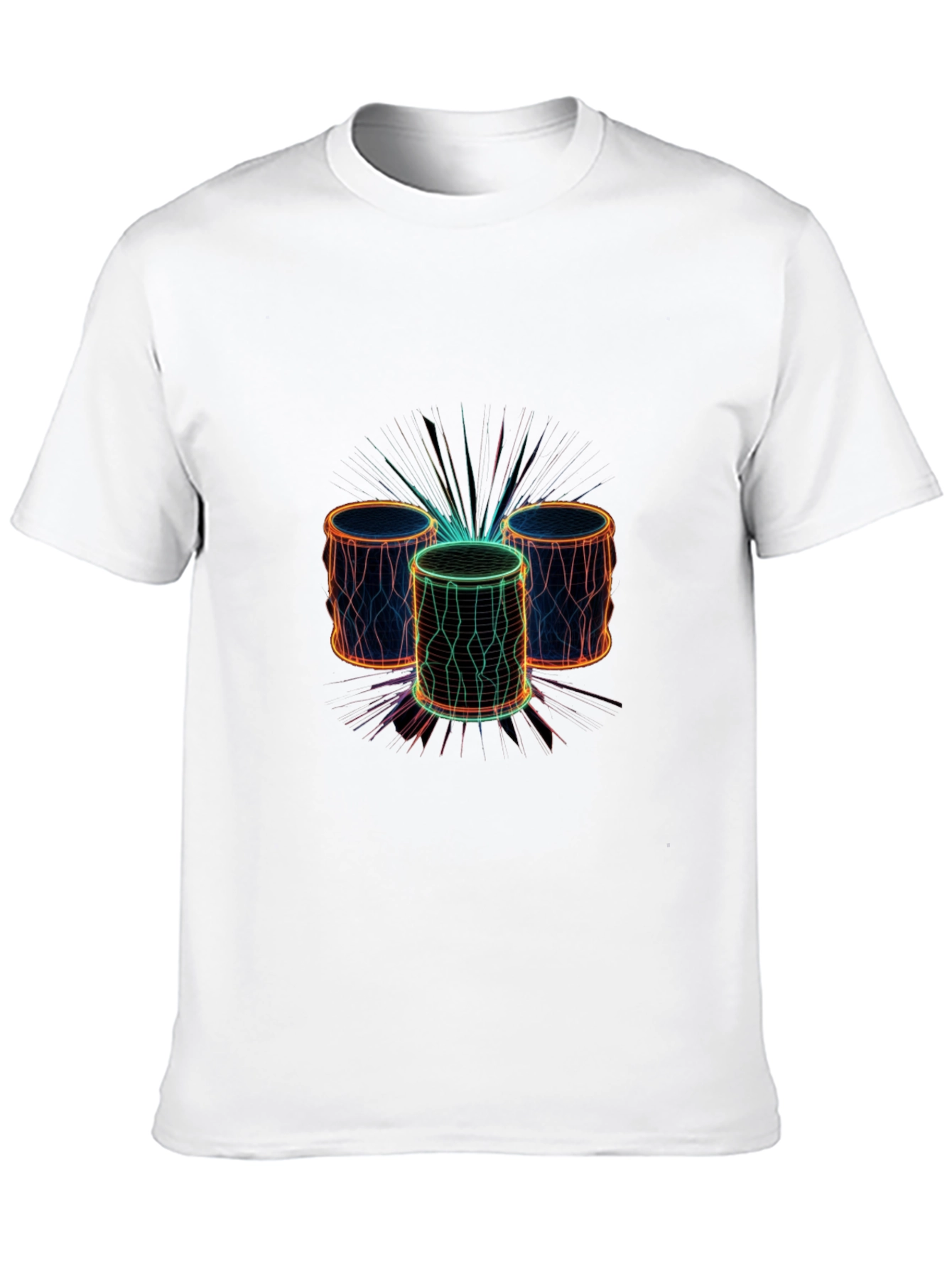 Neon Drums Graphic Tee - Black Crew Neck T-Shirt