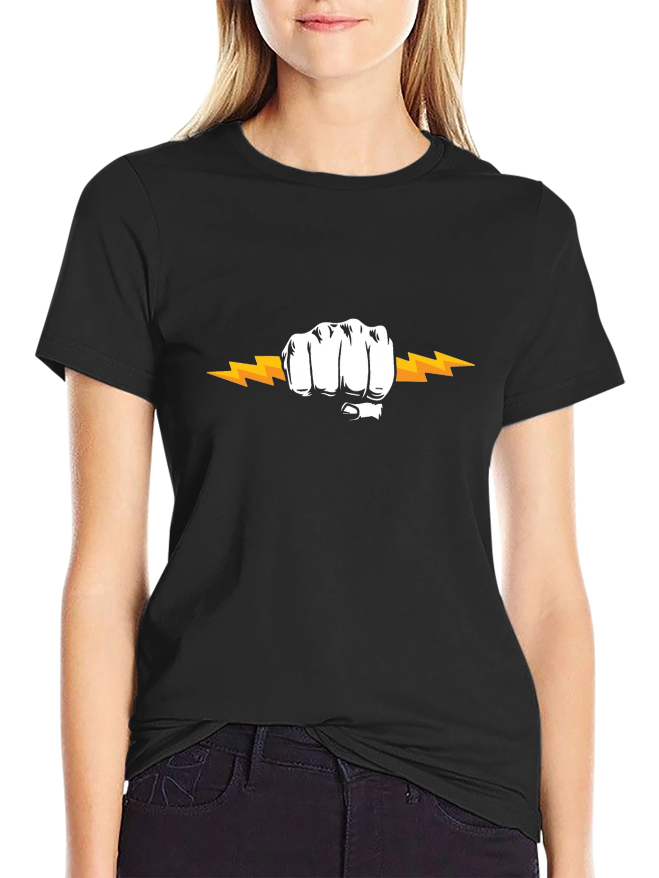 Fist Lightning Bolt Graphic Tee - Black