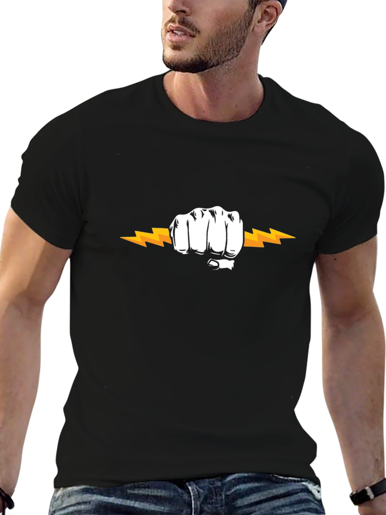 Fist Lightning Bolt Graphic Tee - Black