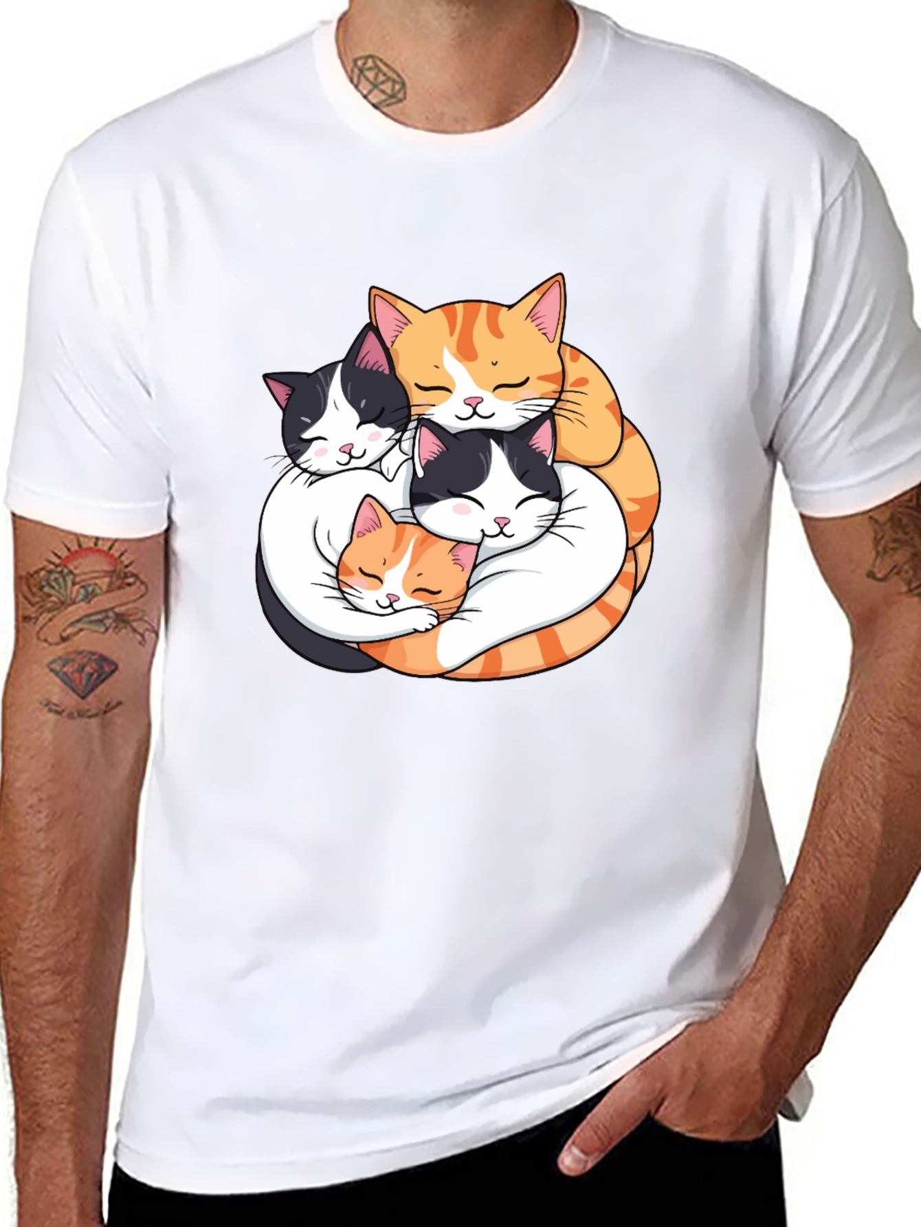 Cute Cats Hugging Graphic Tee - Black