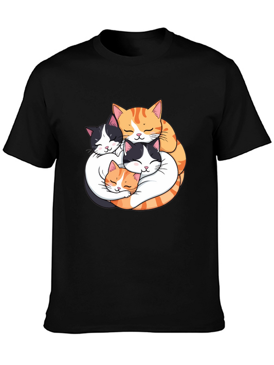 Cute Cats Hugging Graphic Tee - Black