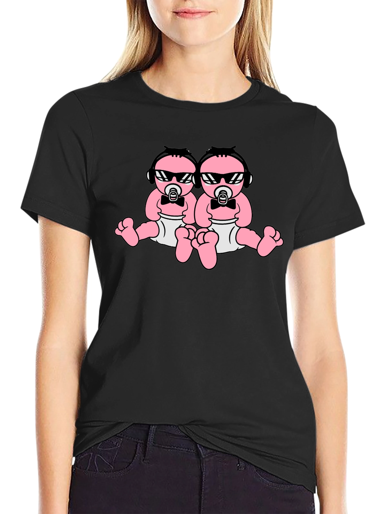 Cool Baby Twins Graphic Tee - Black
