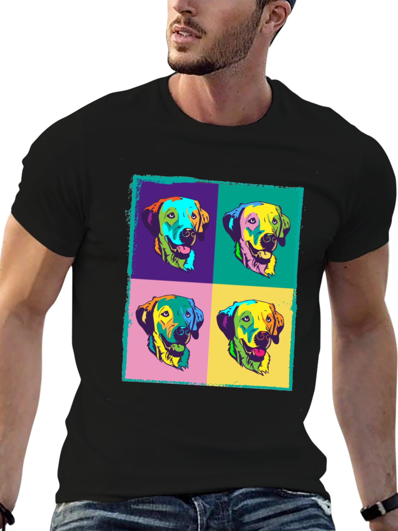 Pop Art Dog Graphic Black T-Shirt