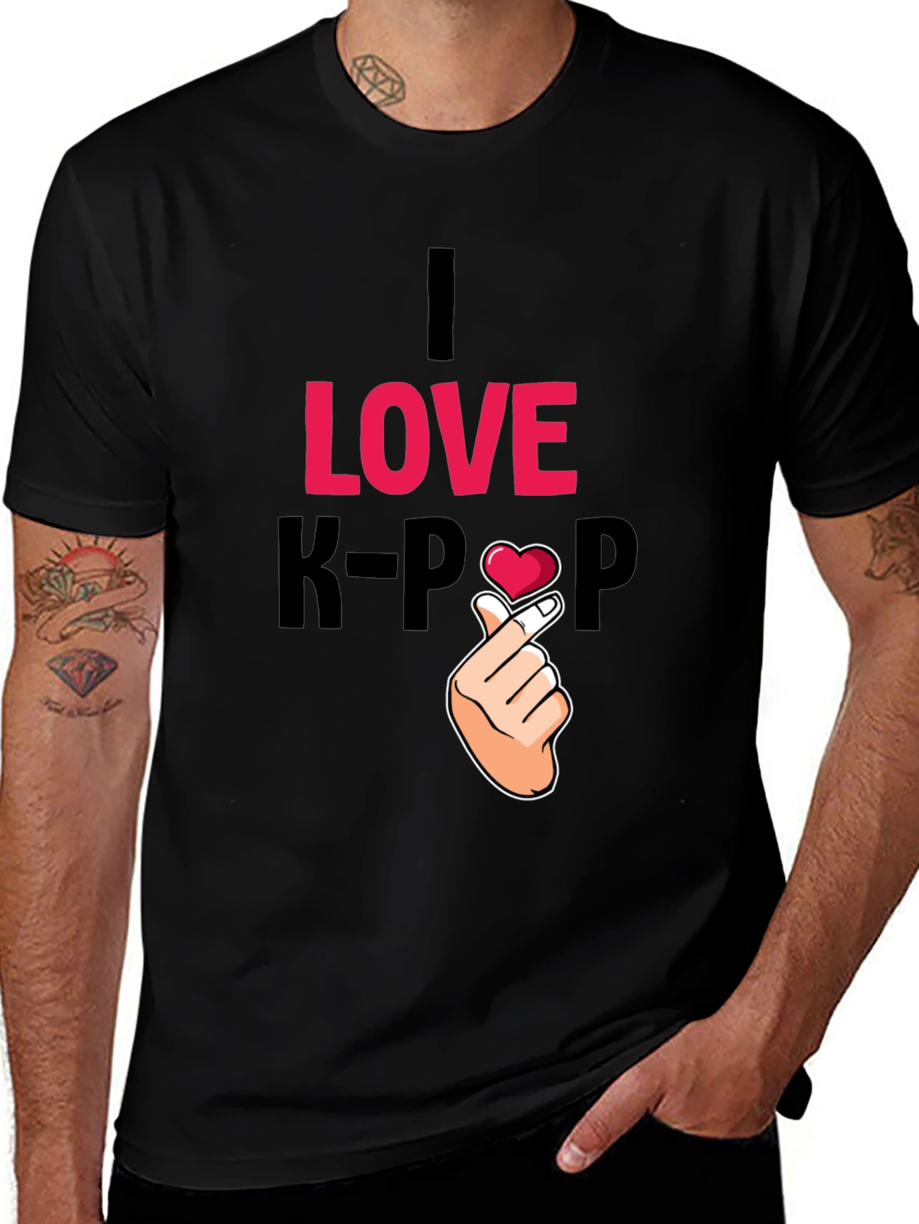 I Love K-Pop Black Graphic Tee Shirt