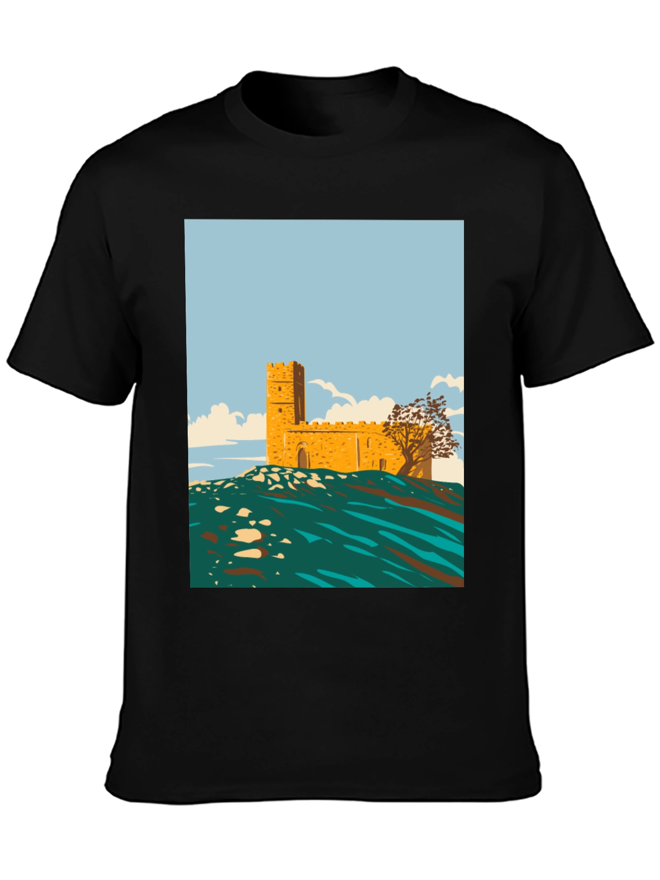 Retro Castle Graphic Tee - Stylish Cotton Blend