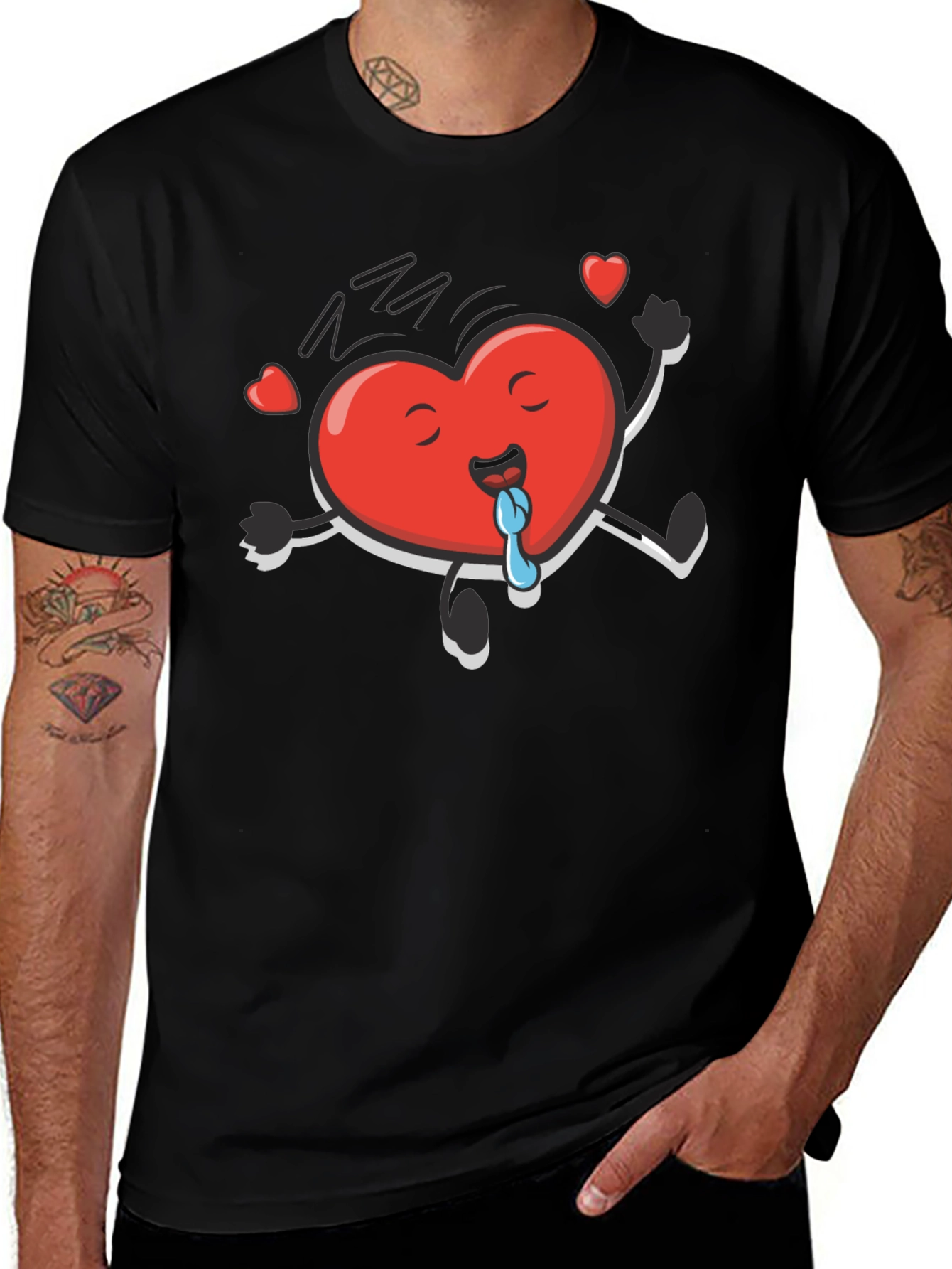 Funny Heart Character Black T-Shirt