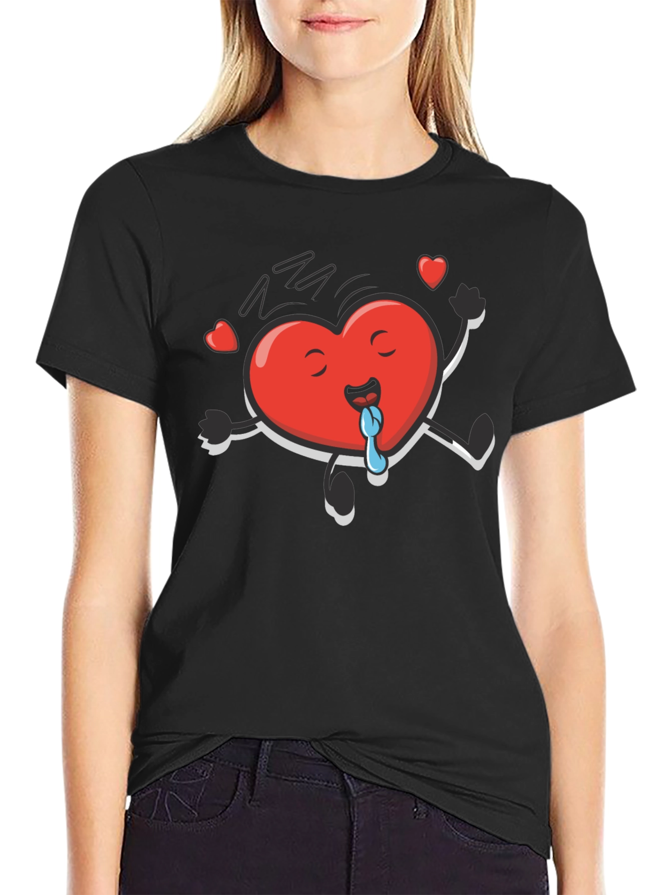 Funny Heart Character Black T-Shirt