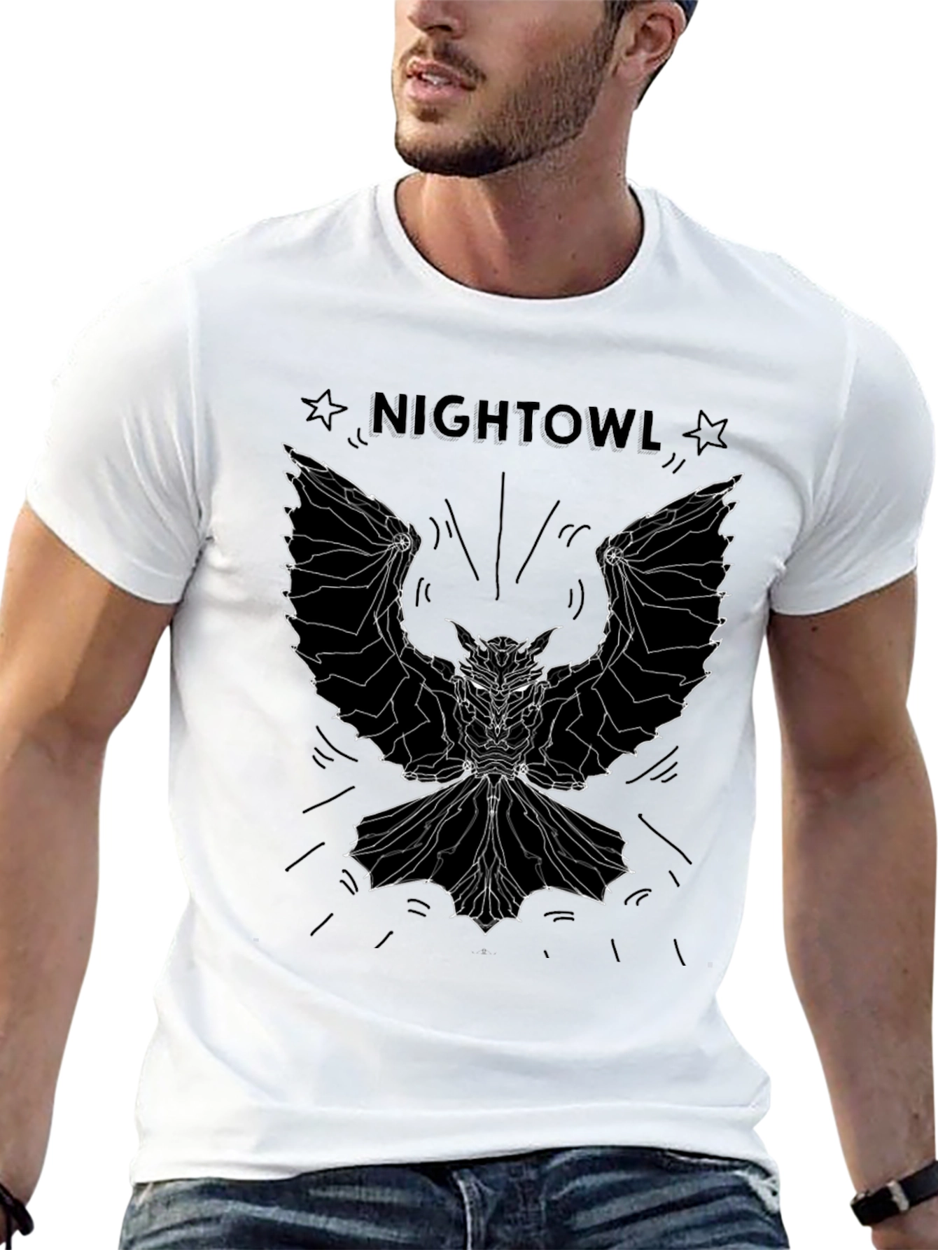 Nightowl Graphic Tee - Geometric Owl Design Black T-Shirt
