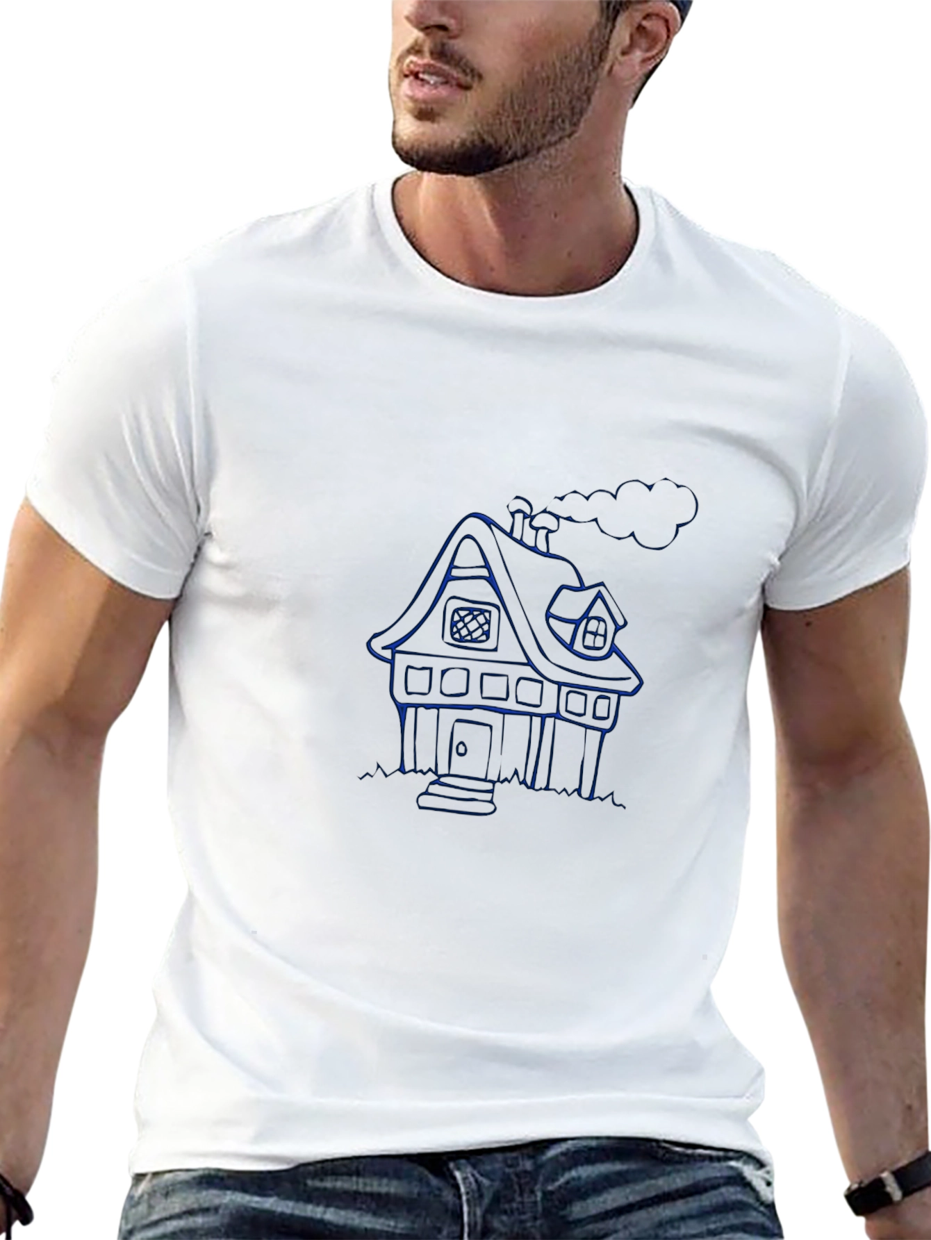 Blue House Graphic Black T-Shirt