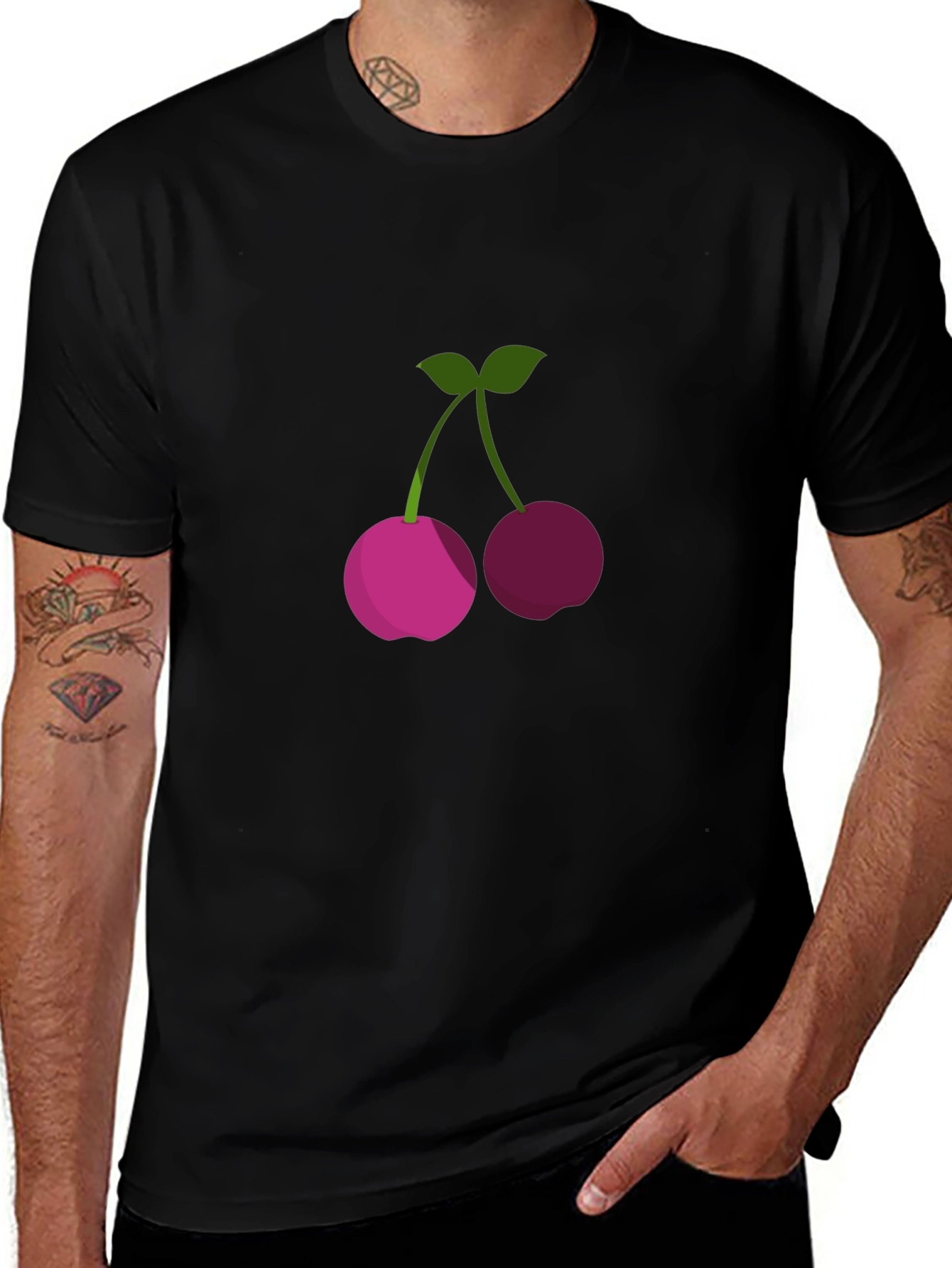 Mens Black T-Shirt with Cherry Graphic