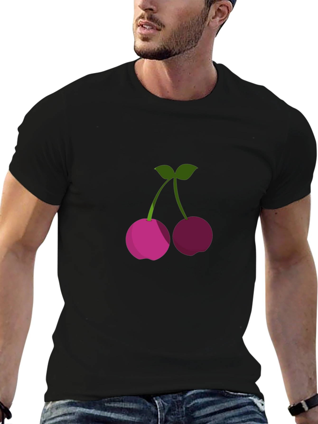 Mens Black T-Shirt with Cherry Graphic