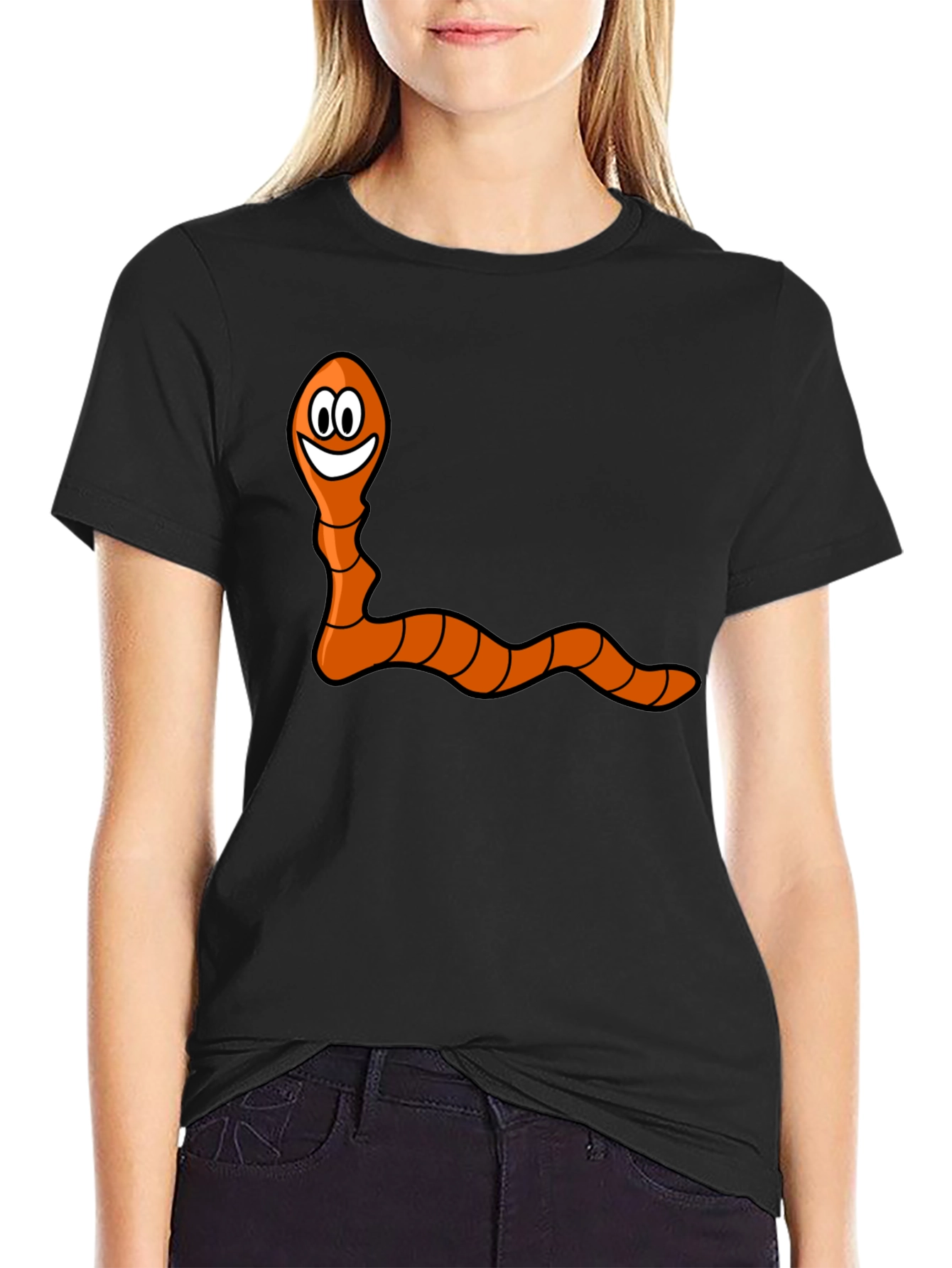 Funny Worm Graphic Black T-Shirt