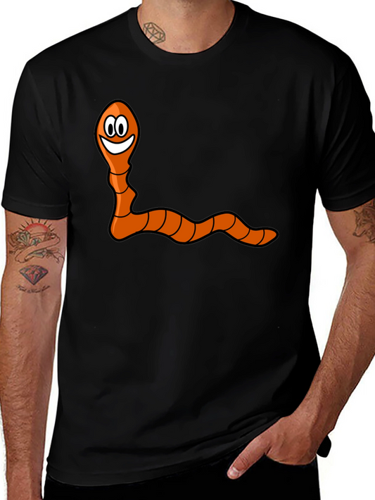 Funny Worm Graphic Black T-Shirt