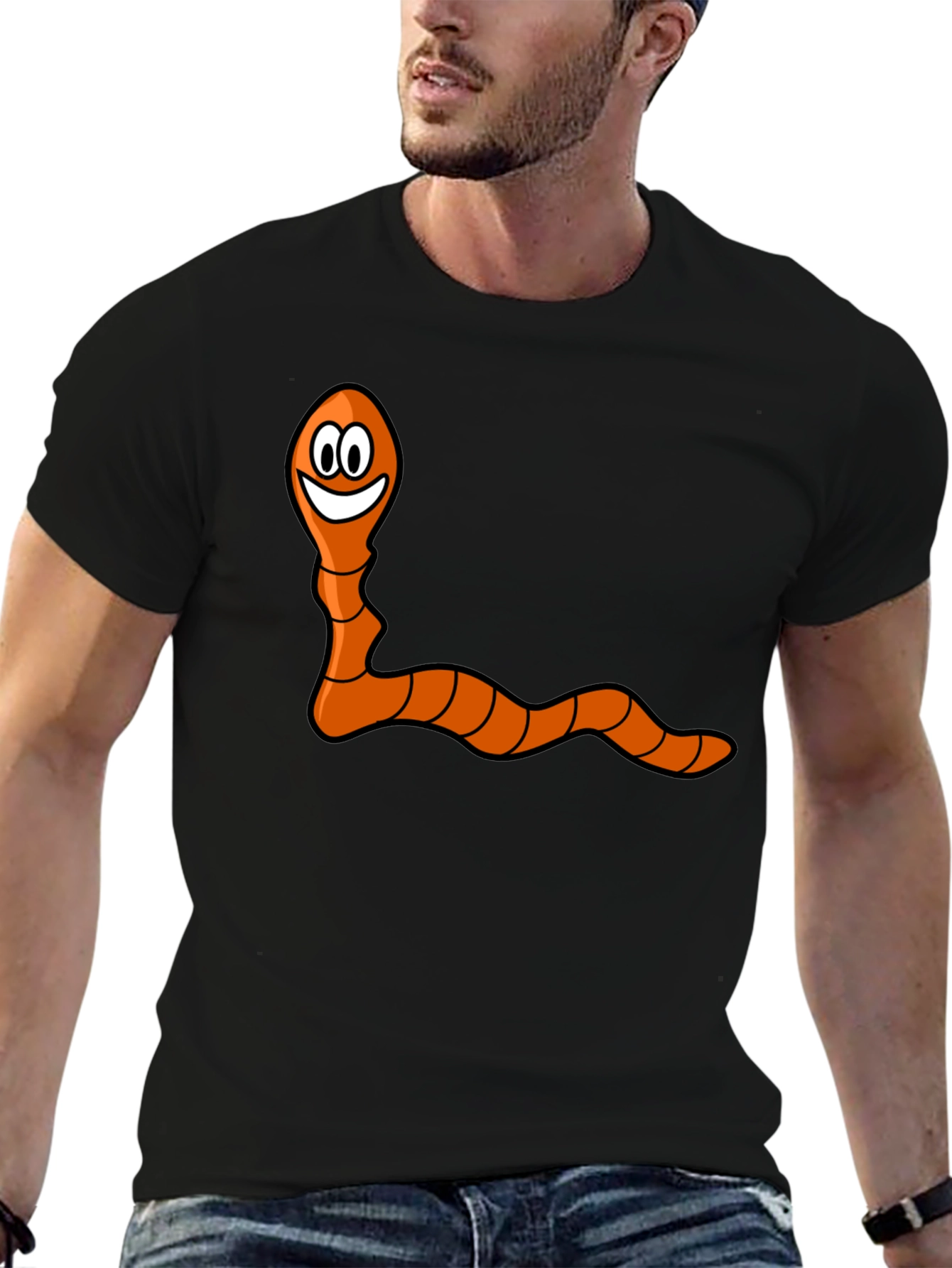 Funny Worm Graphic Black T-Shirt