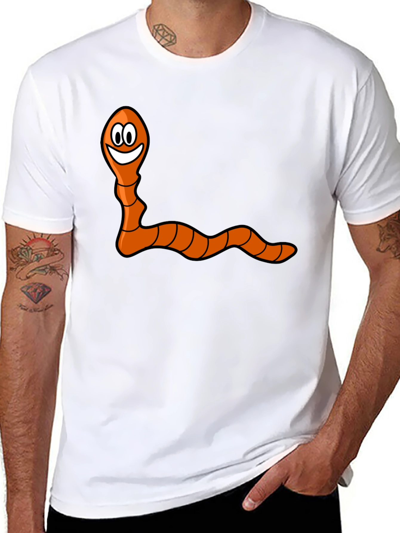Funny Worm Graphic Black T-Shirt