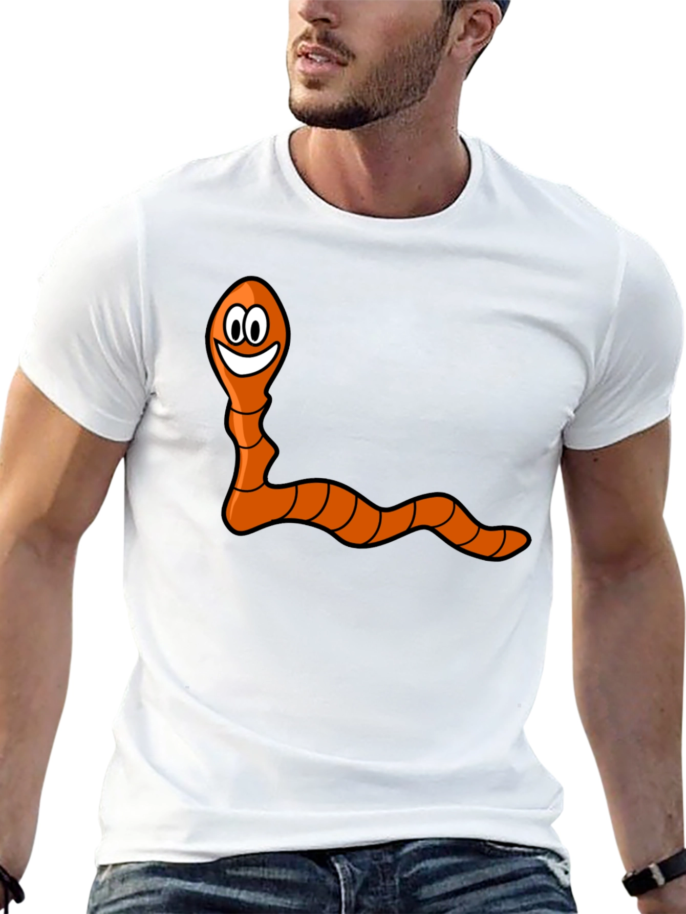 Funny Worm Graphic Black T-Shirt