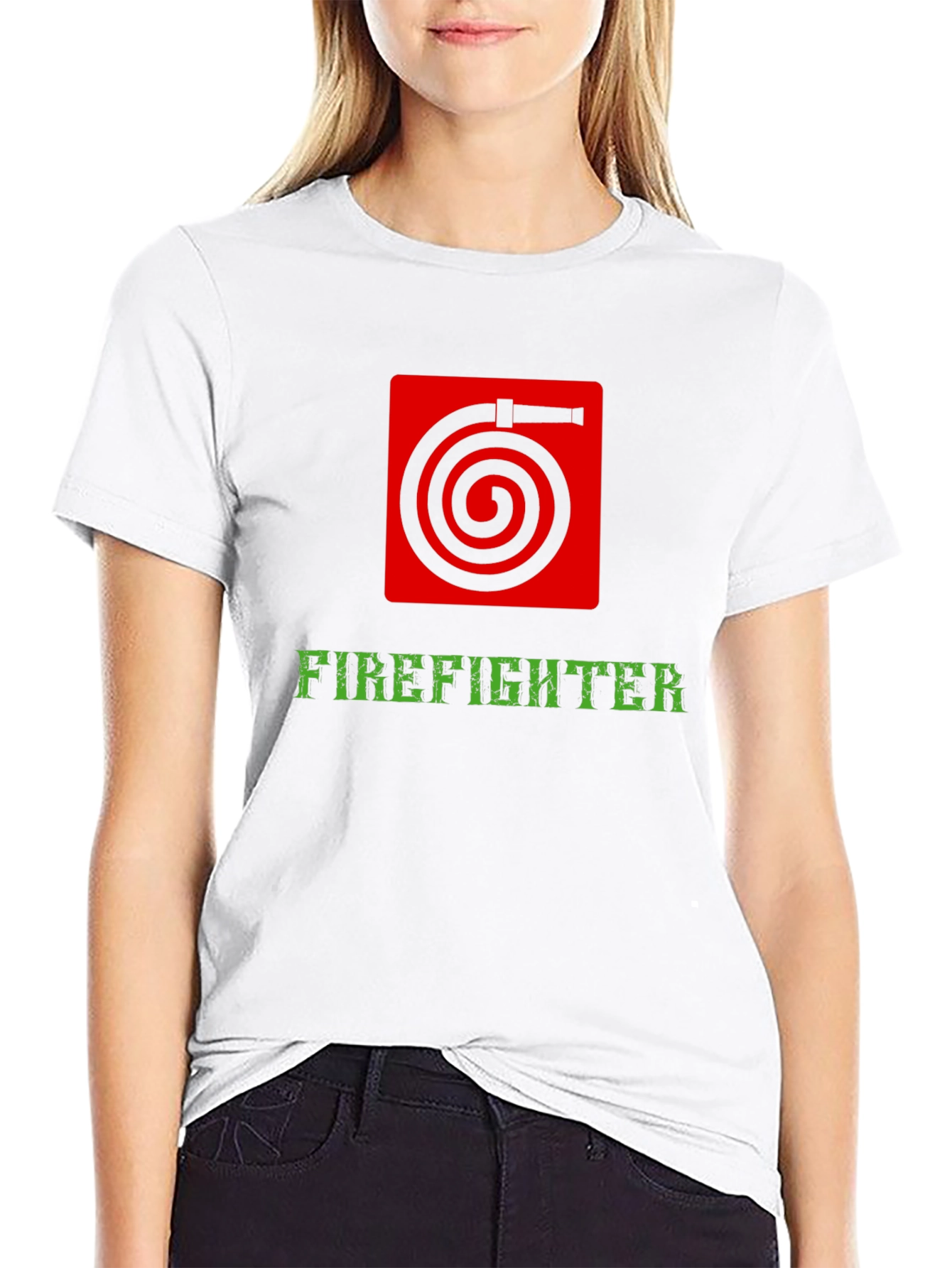 Firefighter Hose Graphic Tee - Black Cotton Shirt