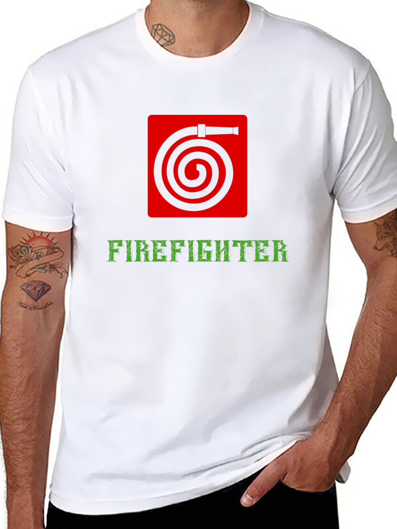 Firefighter Hose Graphic Tee - Black Cotton Shirt