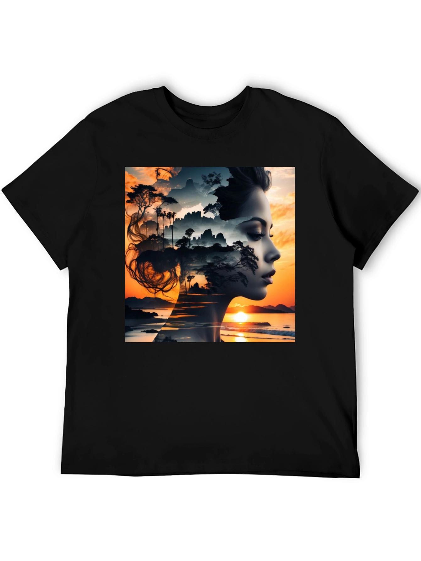 Sunset Woman Graphic Tee - Artistic Print T-Shirt
