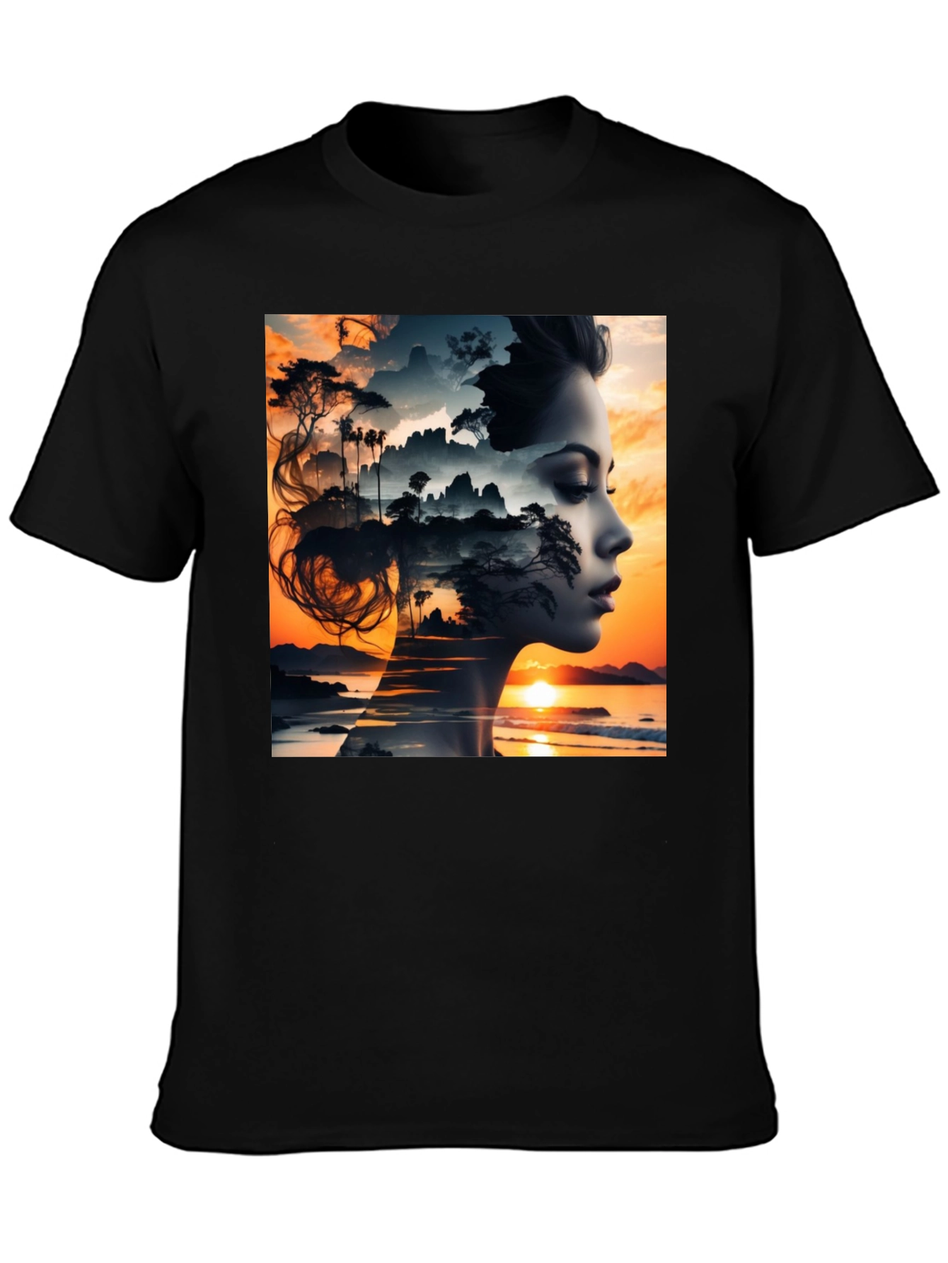 Sunset Woman Graphic Tee - Artistic Print T-Shirt