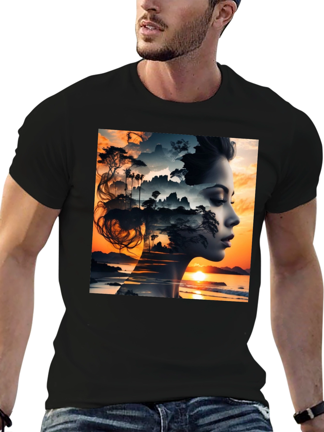 Sunset Woman Graphic Tee - Artistic Print T-Shirt